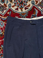 Mens Navy Blue Pleated Linen Blend Dress Pants - 32