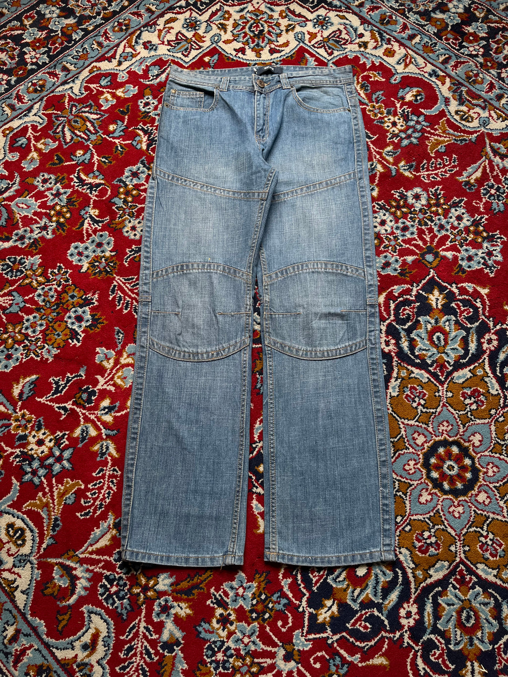 Vintage Relaxed Fit Panelled Knee Biker Blue Jeans - 30