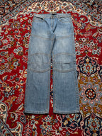Vintage Relaxed Fit Panelled Knee Biker Blue Jeans - 30