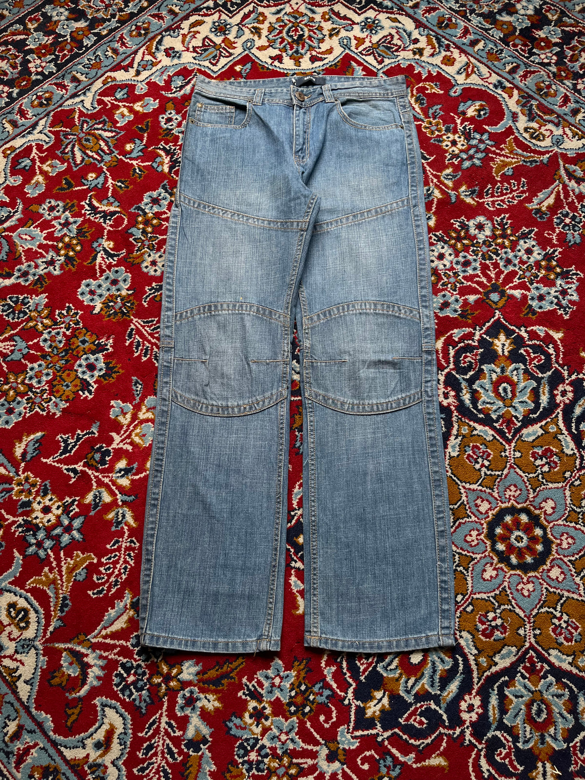 Vintage Relaxed Fit Panelled Knee Biker Blue Jeans - 30