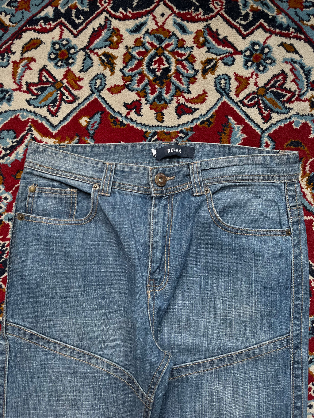 Vintage Relaxed Fit Panelled Knee Biker Blue Jeans - 30