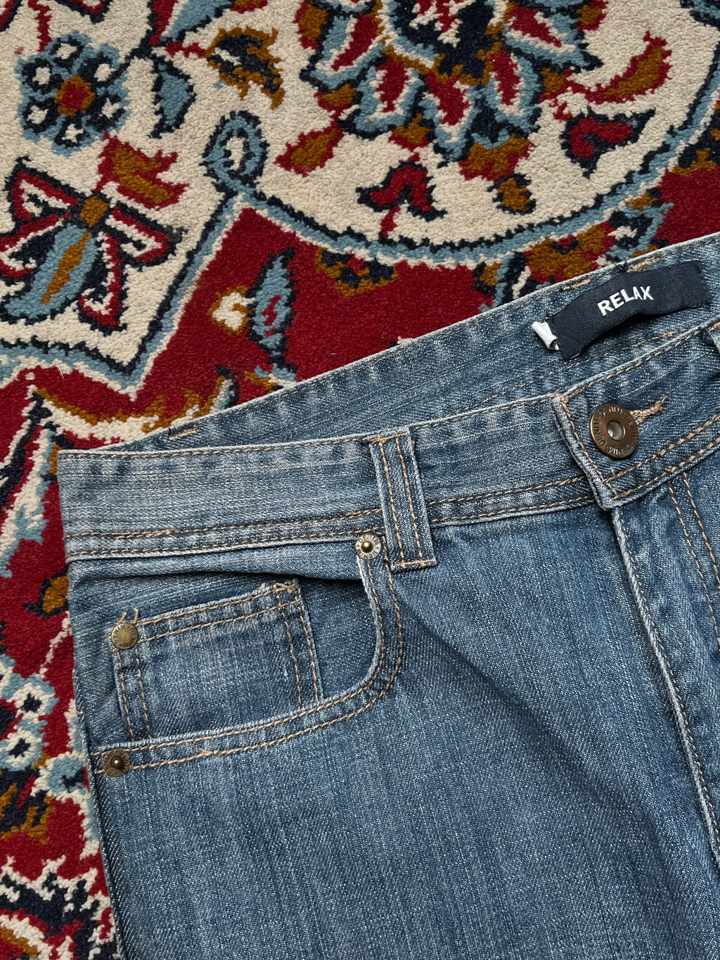 Vintage Relaxed Fit Panelled Knee Biker Blue Jeans - 30