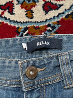 Vintage Relaxed Fit Panelled Knee Biker Blue Jeans - 30