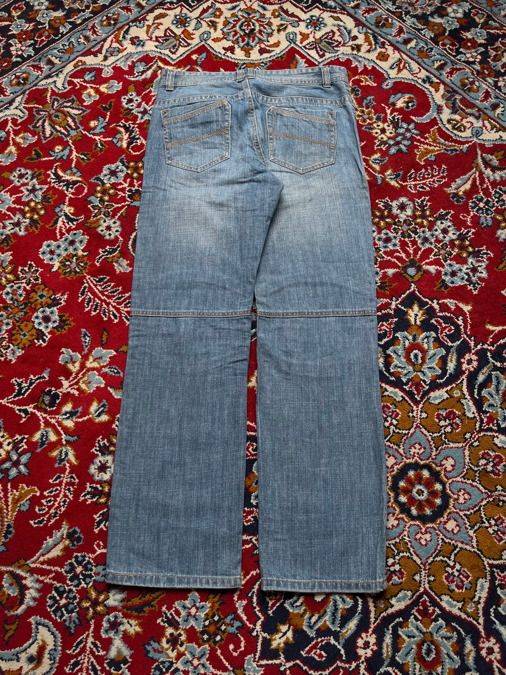 Vintage Relaxed Fit Panelled Knee Biker Blue Jeans - 30
