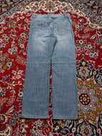 Vintage Relaxed Fit Panelled Knee Biker Blue Jeans - 30