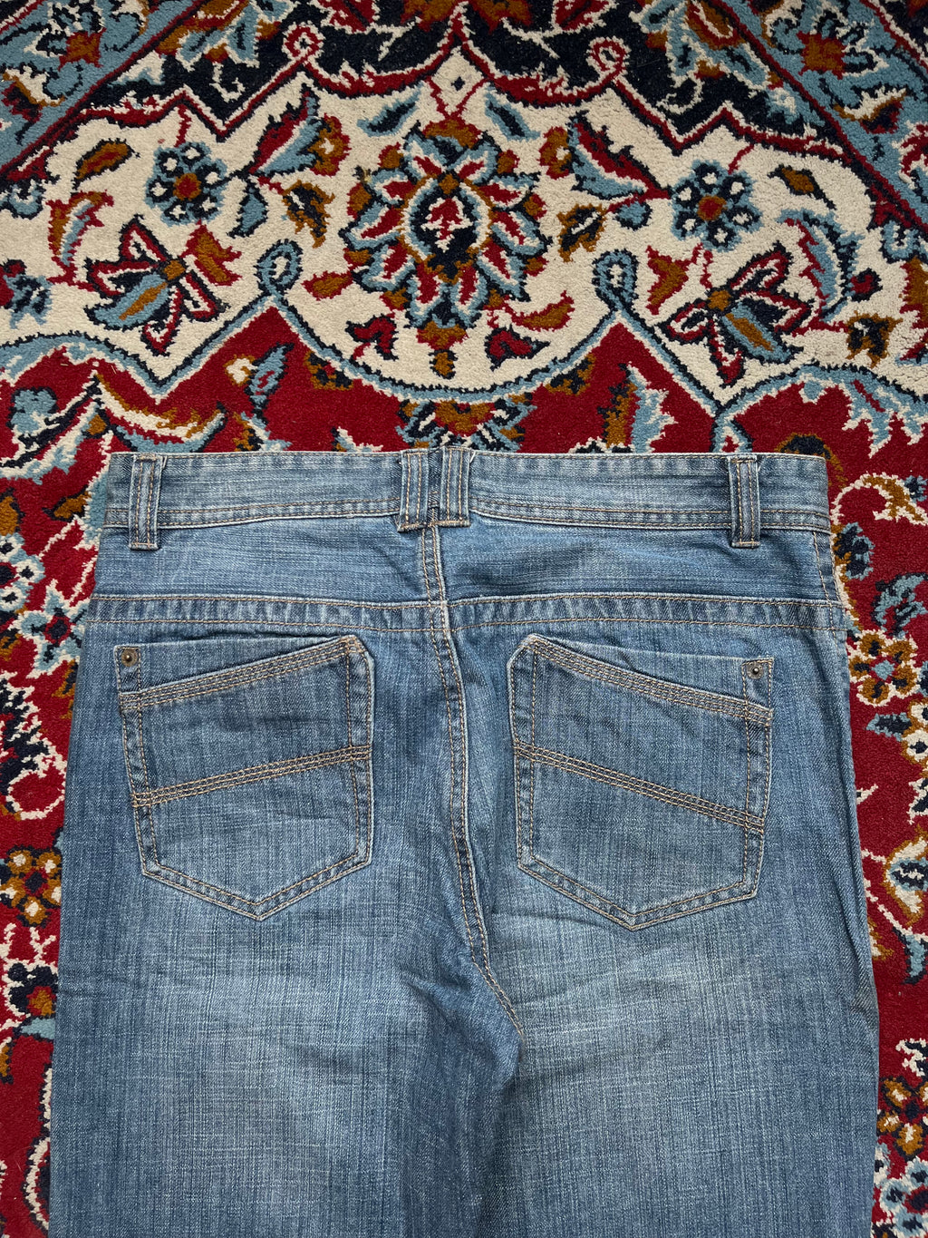 Vintage Relaxed Fit Panelled Knee Biker Blue Jeans - 30