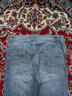 Vintage Relaxed Fit Panelled Knee Biker Blue Jeans - 30
