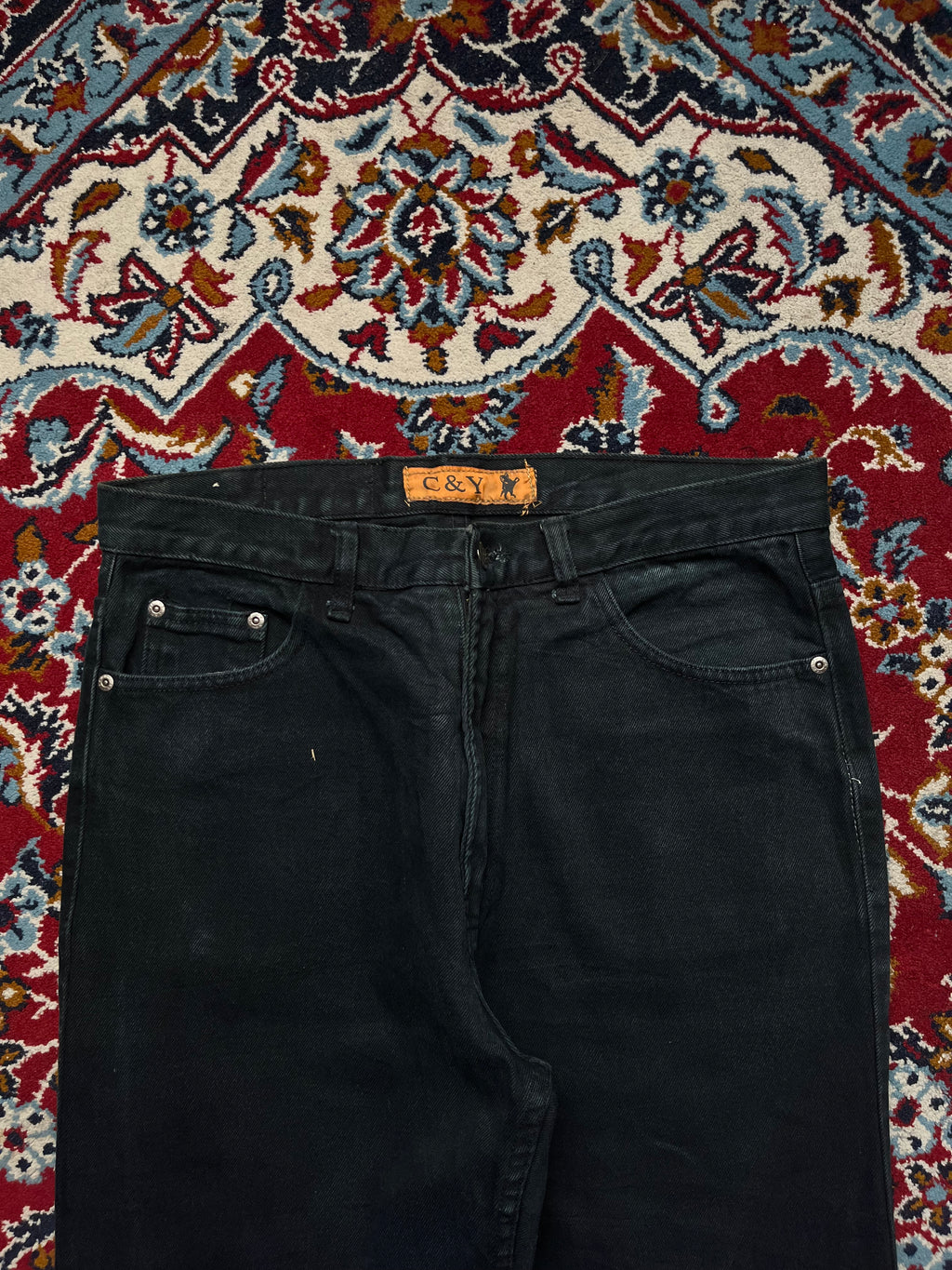 Vintage C&Y Black Washed Heavyweight Sturdy Straight Fit Jeans - 32a