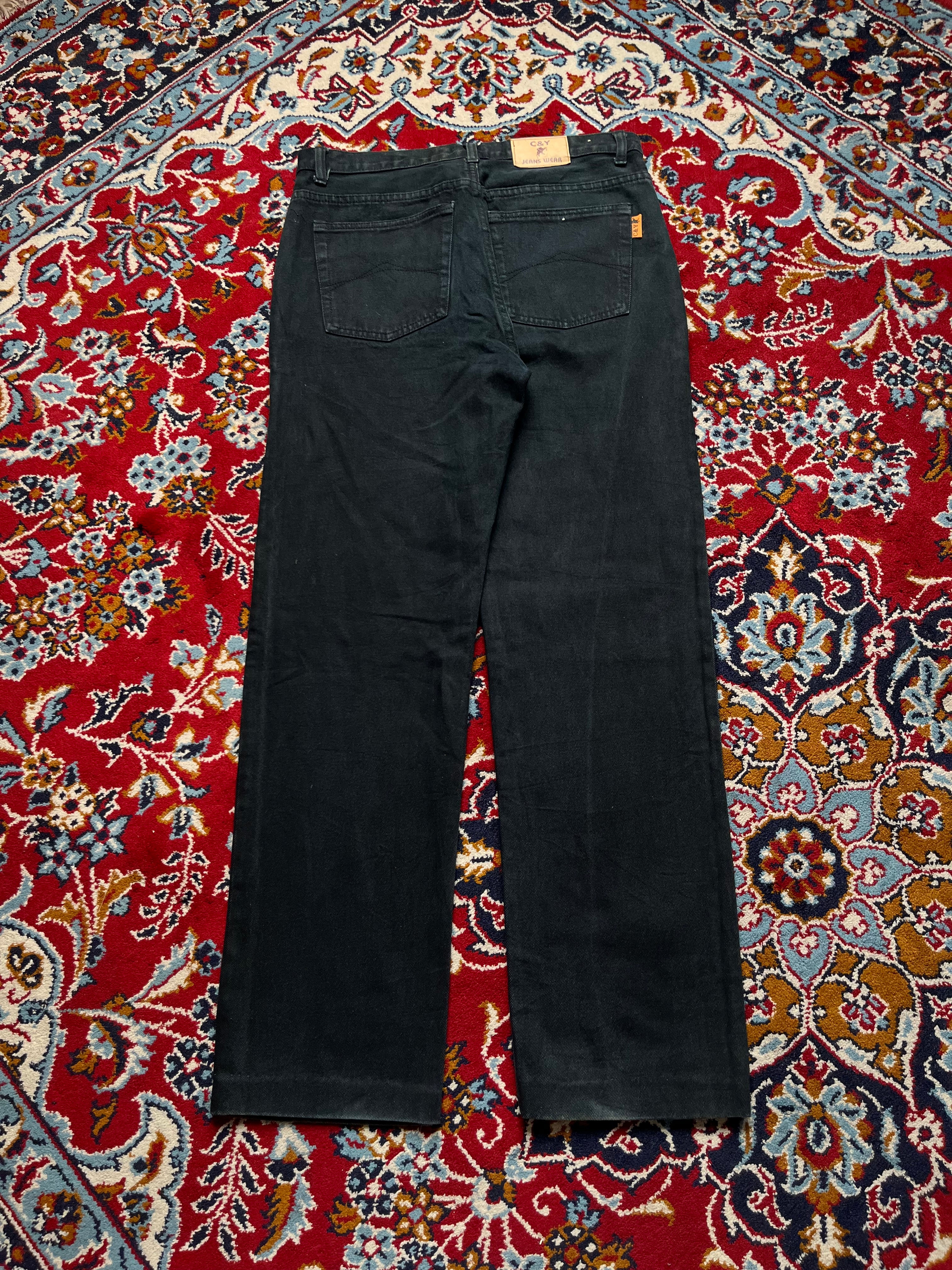 Vintage C&Y Black Washed Heavyweight Sturdy Straight Fit Jeans - 32a
