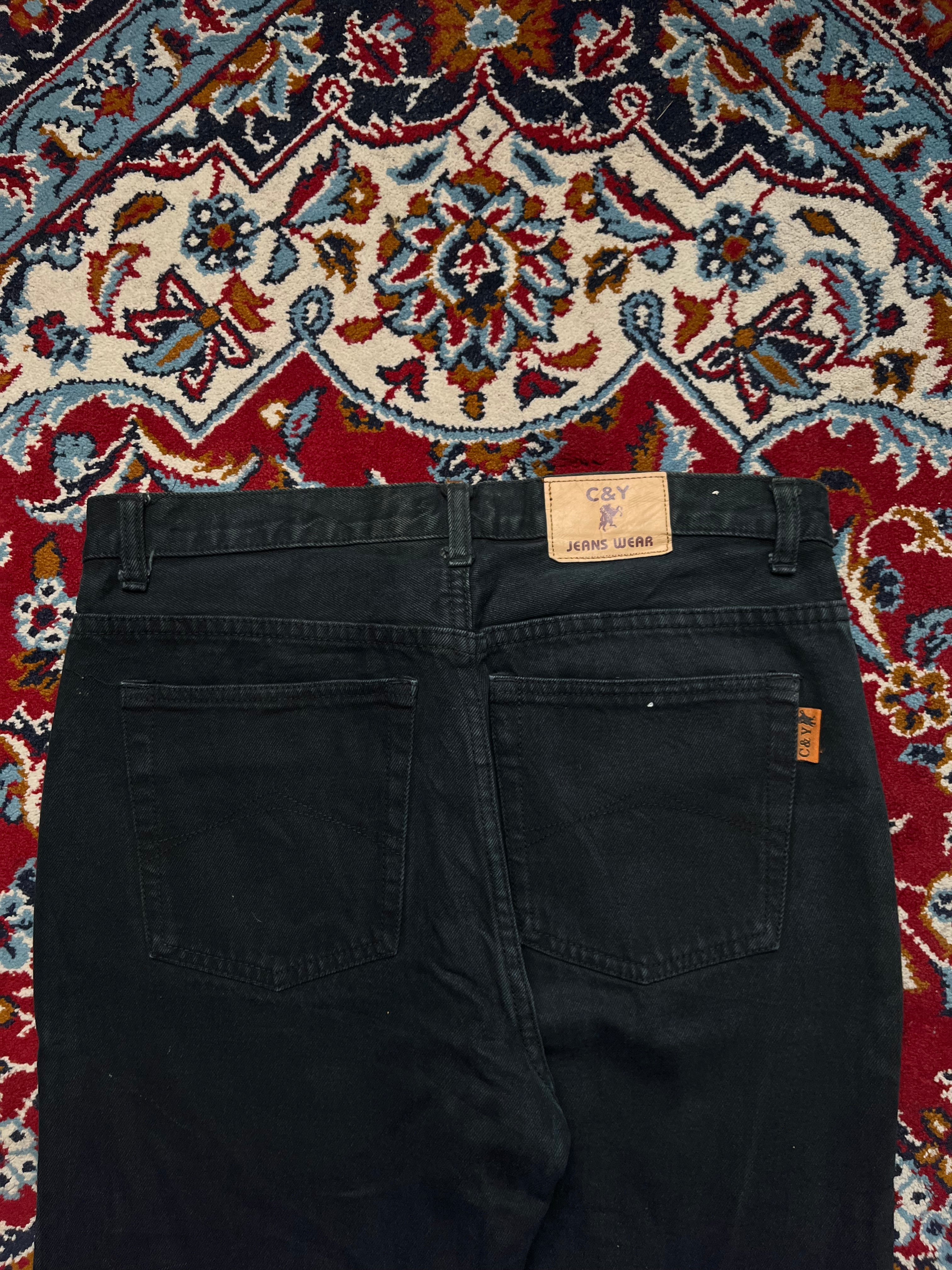 Vintage C&Y Black Washed Heavyweight Sturdy Straight Fit Jeans - 32a