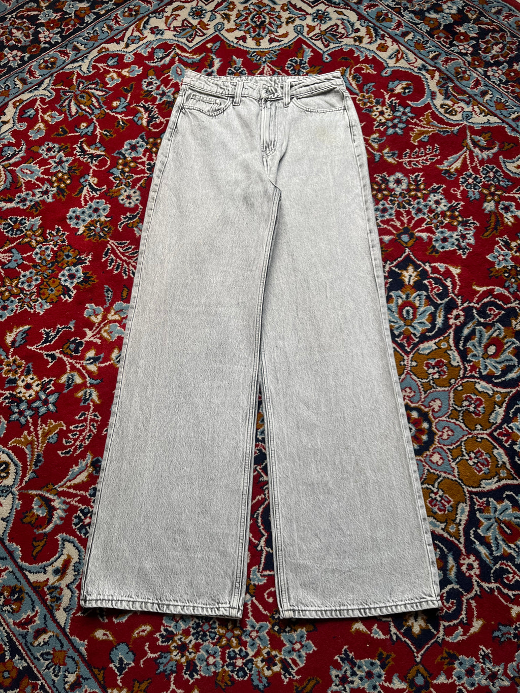 H&M &DENIM Women Acid Washed Grey High Waist Wide Fit Jeans - 28