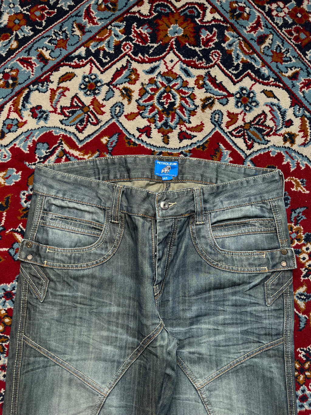 Petroleum Officers Club Biker Cinch Back Medium Washed JEANS - 36