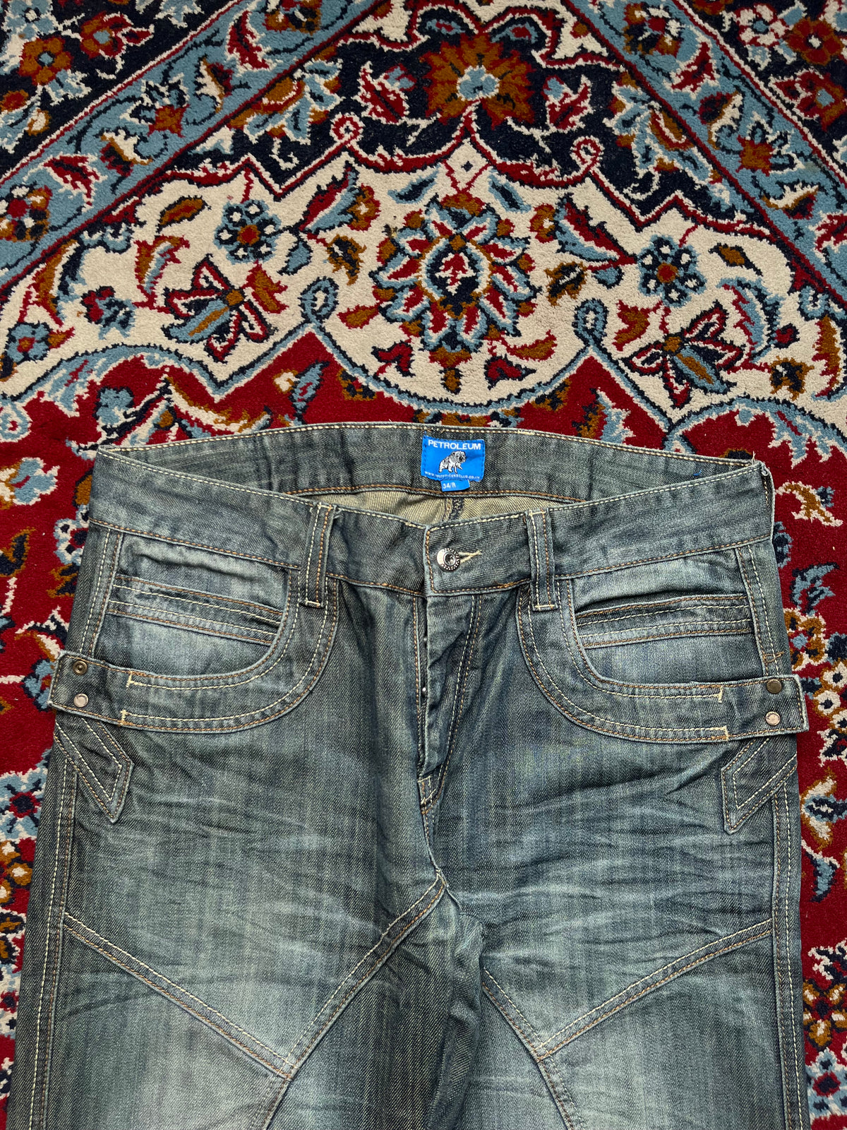 Petroleum Officers Club Biker Cinch Back Medium Washed JEANS - 36