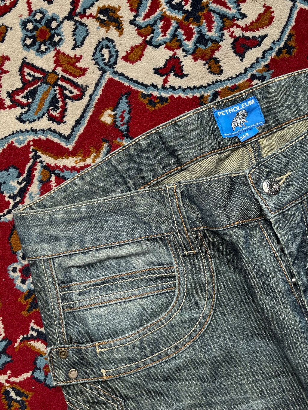 Petroleum Officers Club Biker Cinch Back Medium Washed JEANS - 36