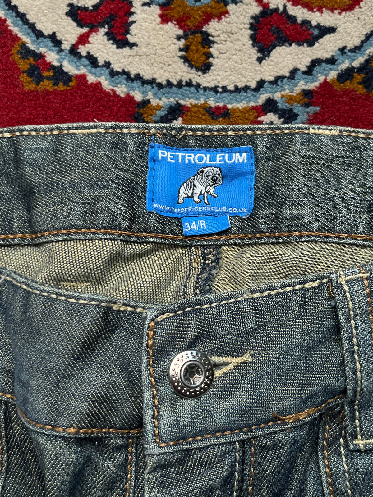 Petroleum Officers Club Biker Cinch Back Medium Washed JEANS - 36