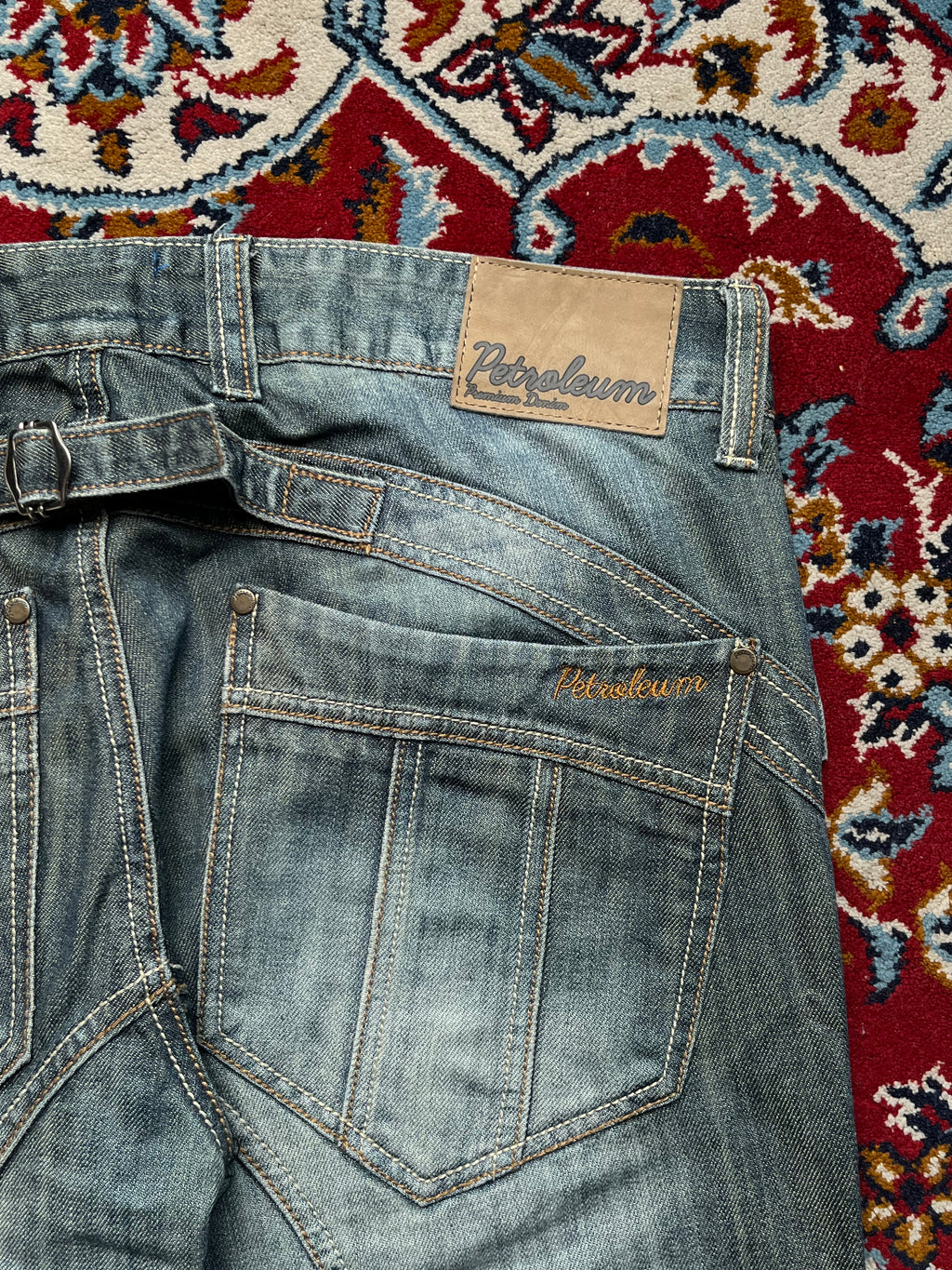Petroleum Officers Club Biker Cinch Back Medium Washed JEANS - 36