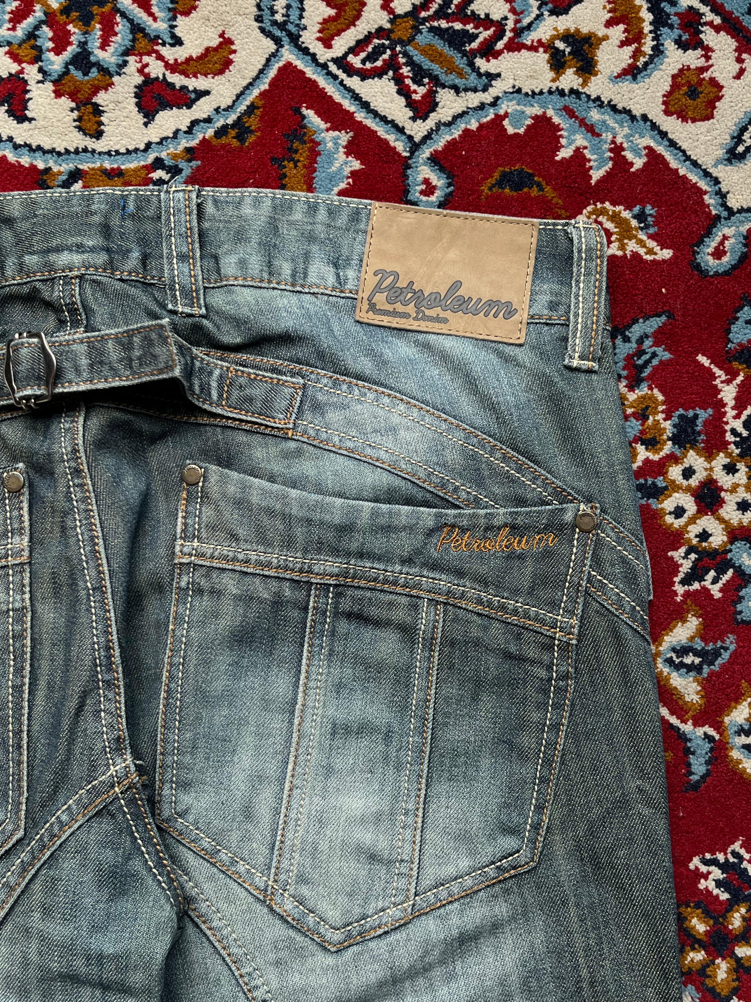 Petroleum Officers Club Biker Cinch Back Medium Washed JEANS - 36