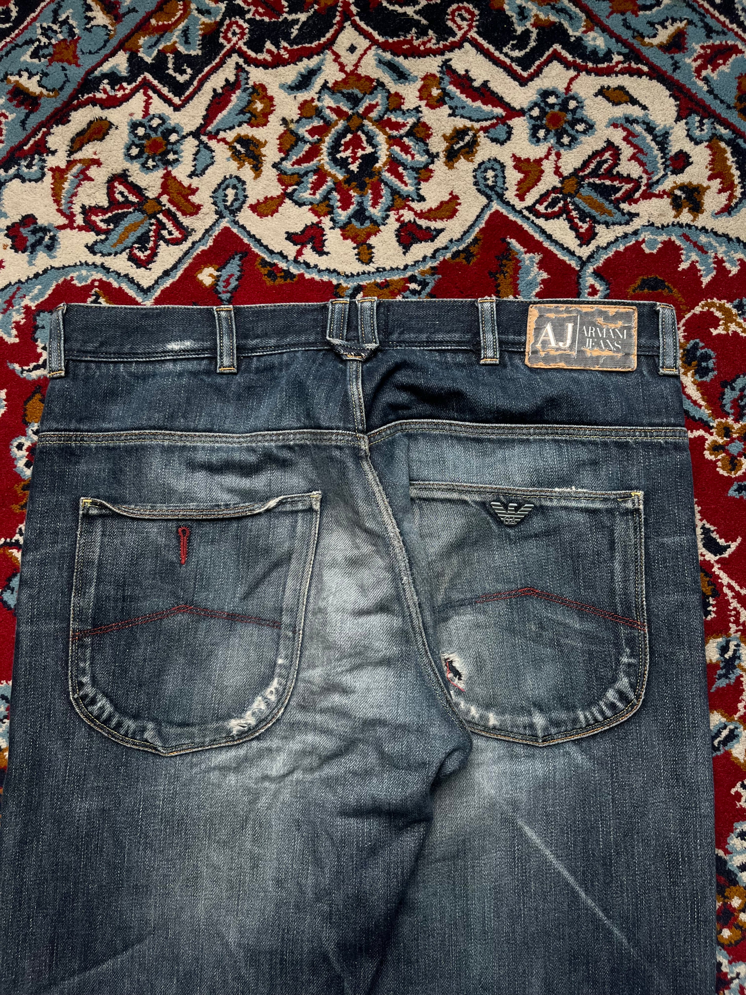 Vintage Armani Jeans J03 Comfort Fit Distressed Faded Dark Washed Jeans - 32