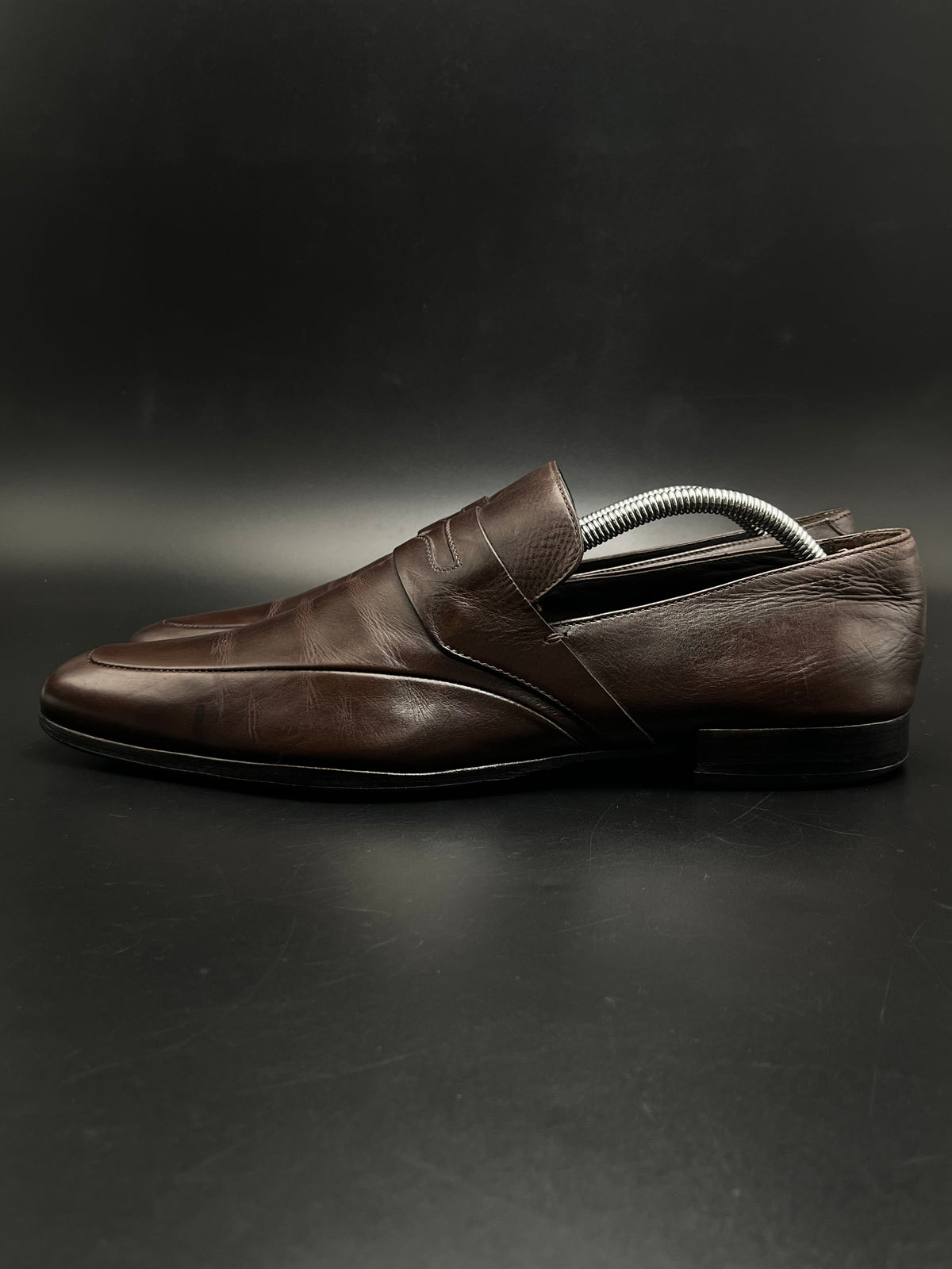 Hugo Boss Dark Brown Leather Penny Loafers - 42.5
