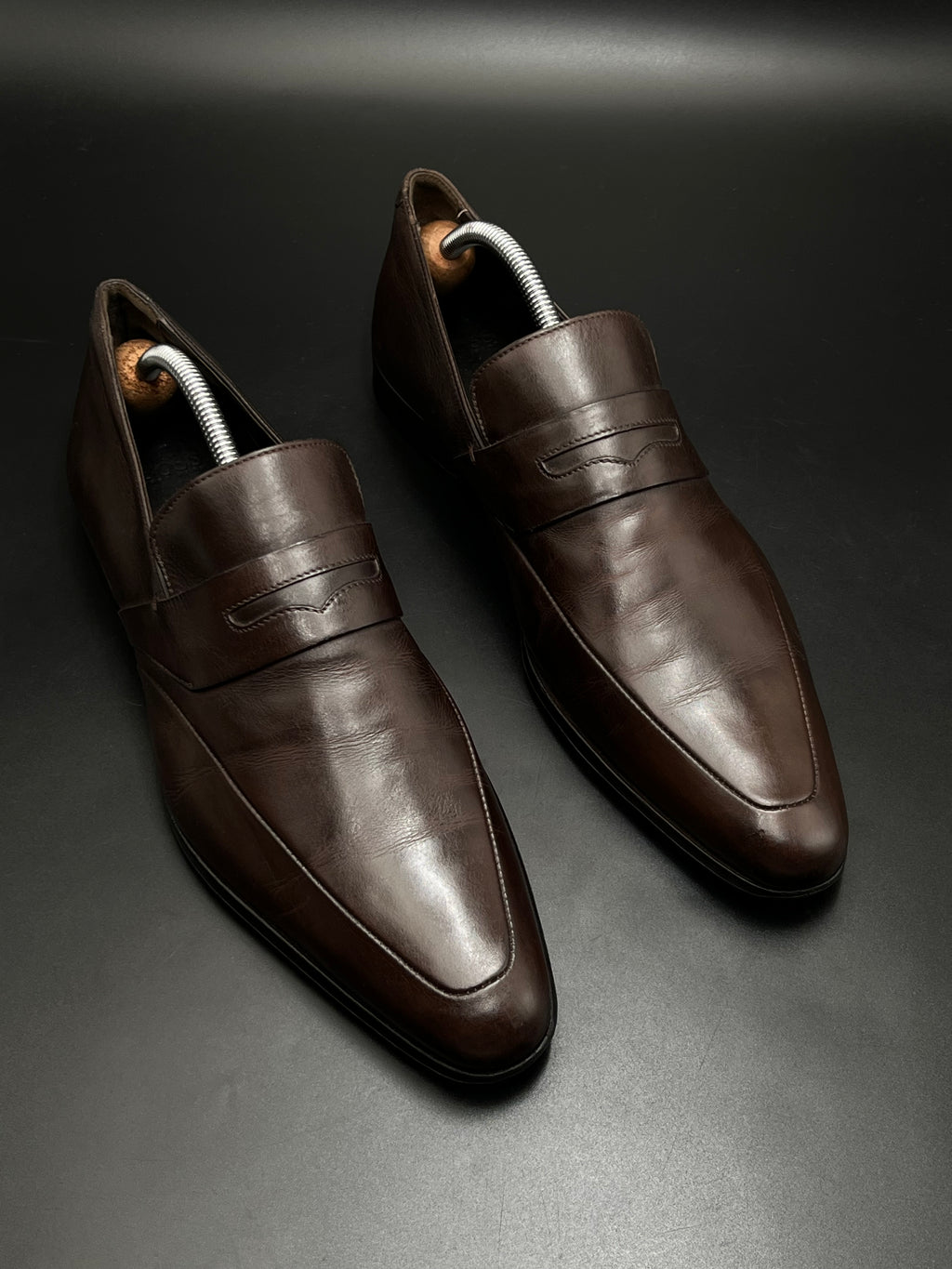 Hugo Boss Dark Brown Leather Penny Loafers - 42.5