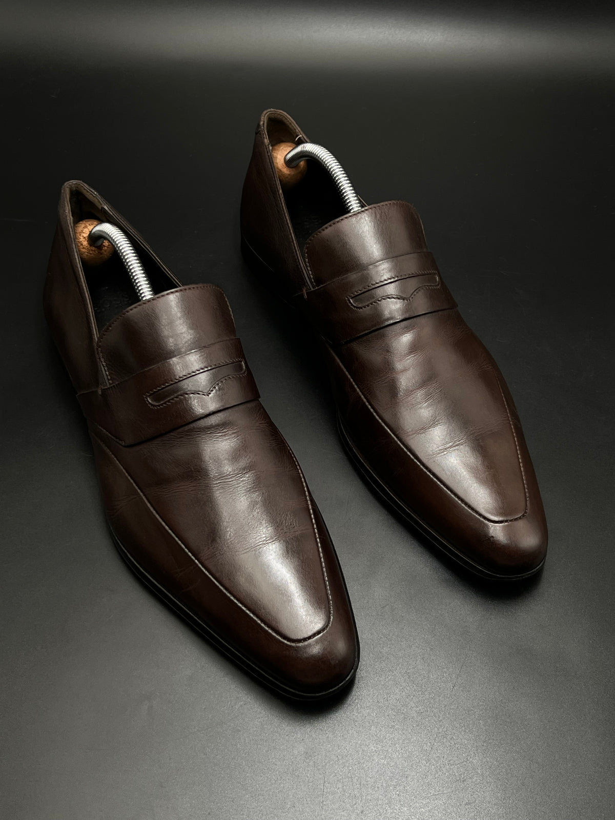 Hugo Boss Dark Brown Leather Penny Loafers - 42.5