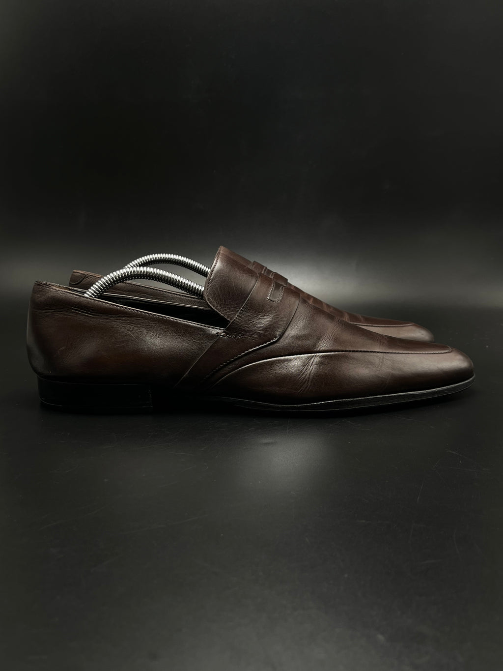 Hugo Boss Dark Brown Leather Penny Loafers - 42.5