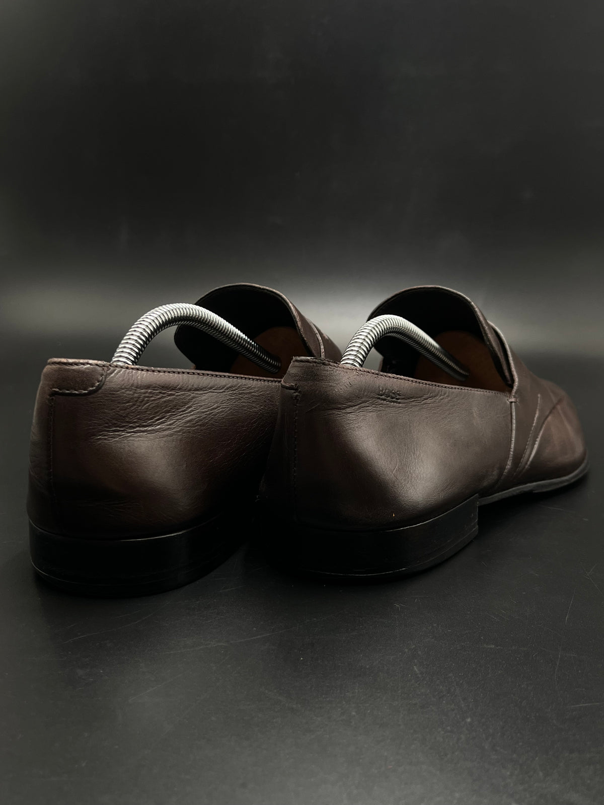 Hugo Boss Dark Brown Leather Penny Loafers - 42.5