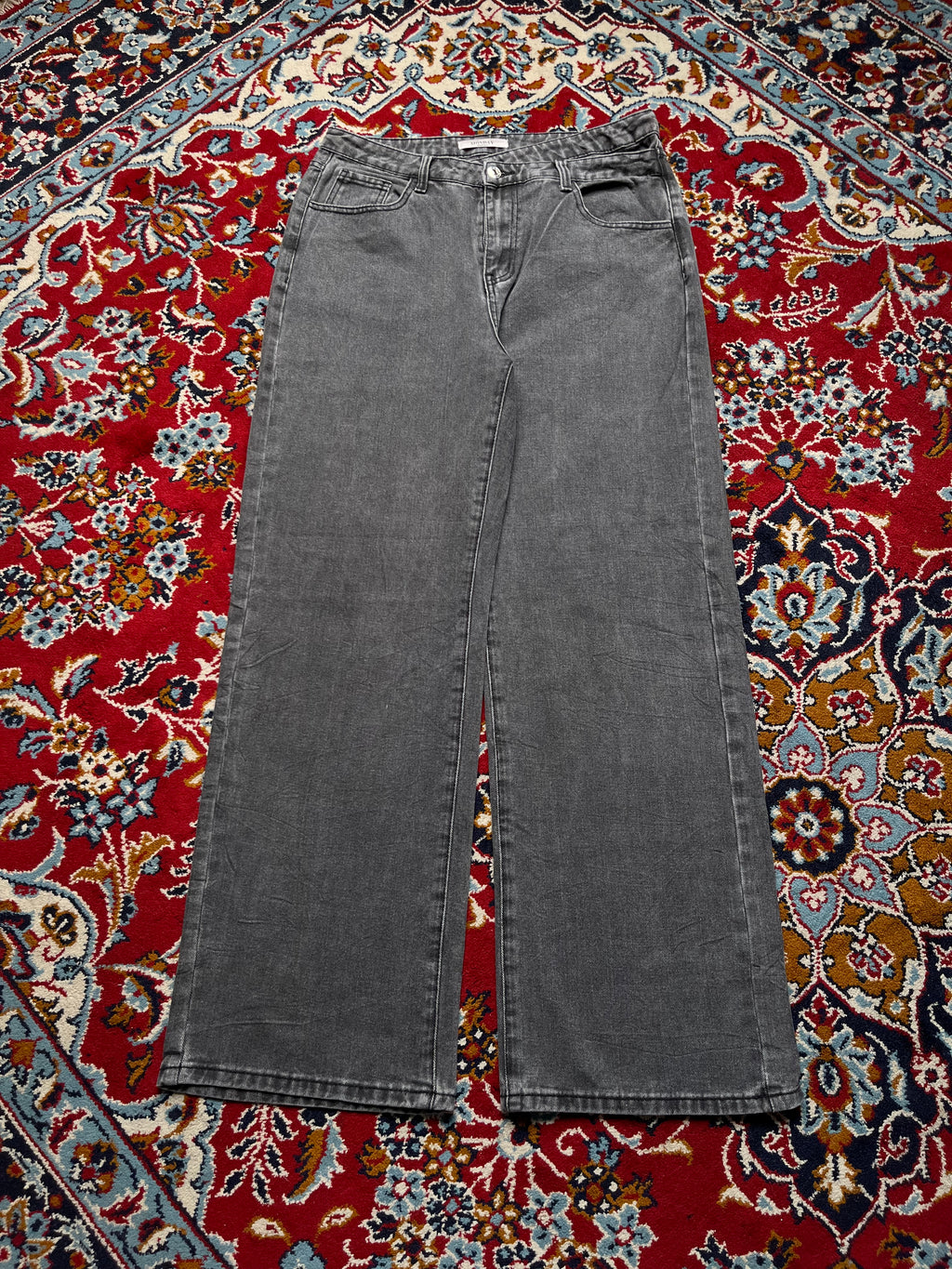 MONDAY Premium Grey Acid Washed High Rise Baggy Fit JEANS - 32