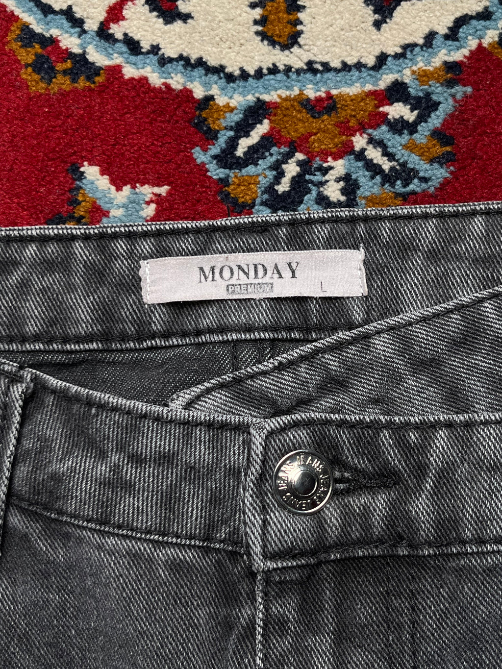 MONDAY Premium Grey Acid Washed High Rise Baggy Fit JEANS - 32