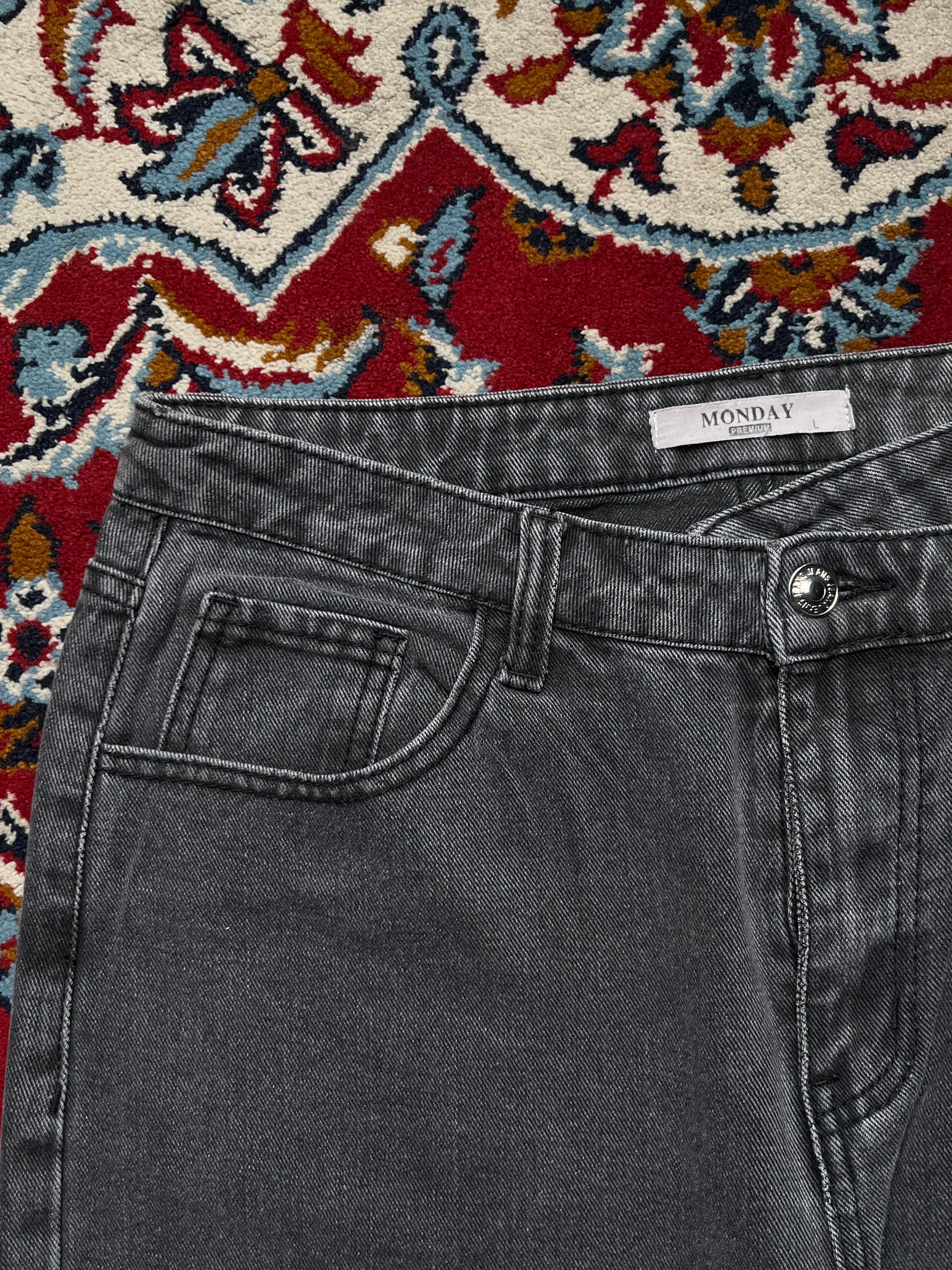 MONDAY Premium Grey Acid Washed High Rise Baggy Fit JEANS - 32
