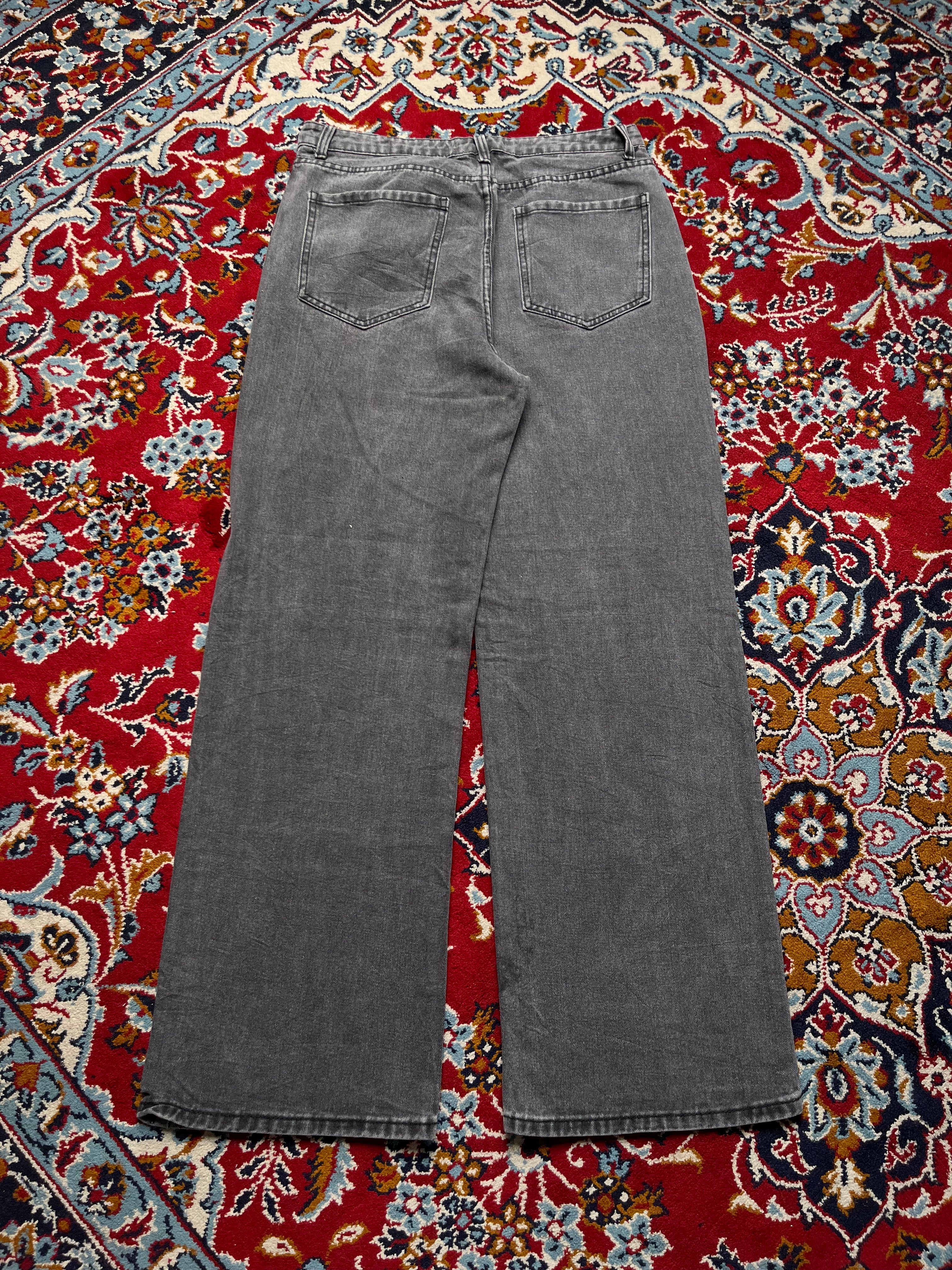 MONDAY Premium Grey Acid Washed High Rise Baggy Fit JEANS - 32