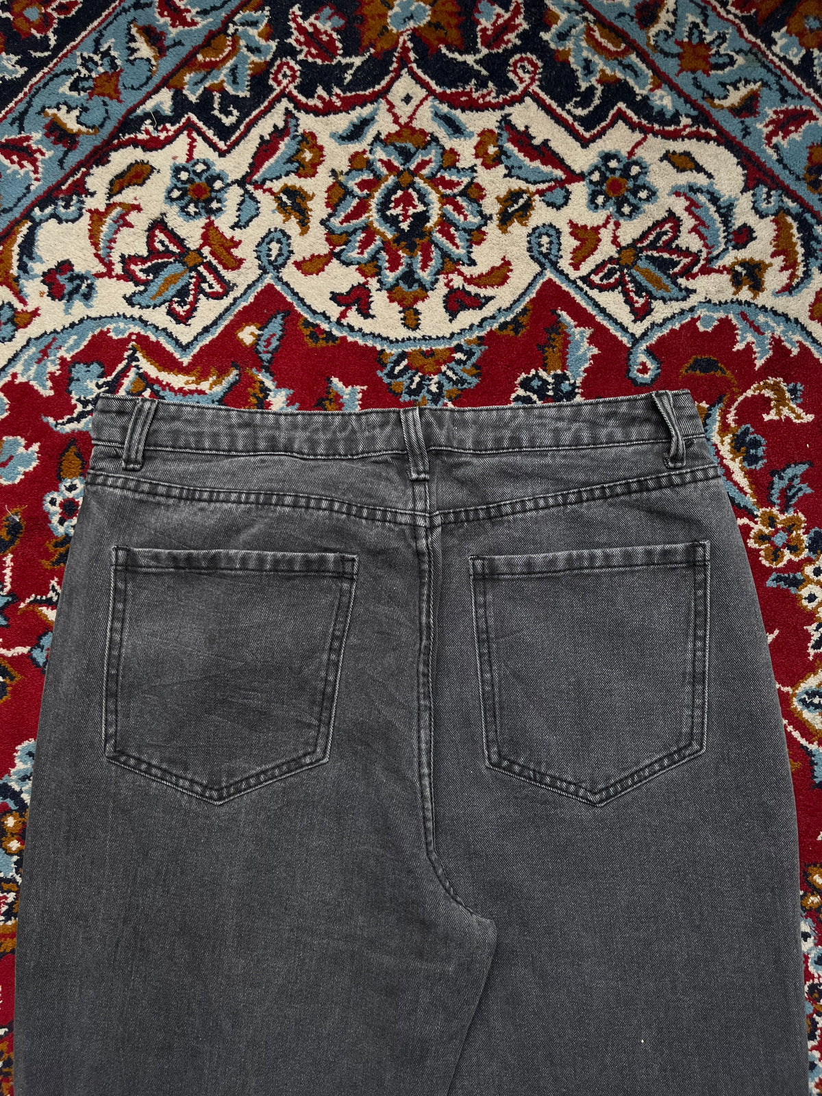 MONDAY Premium Grey Acid Washed High Rise Baggy Fit JEANS - 32