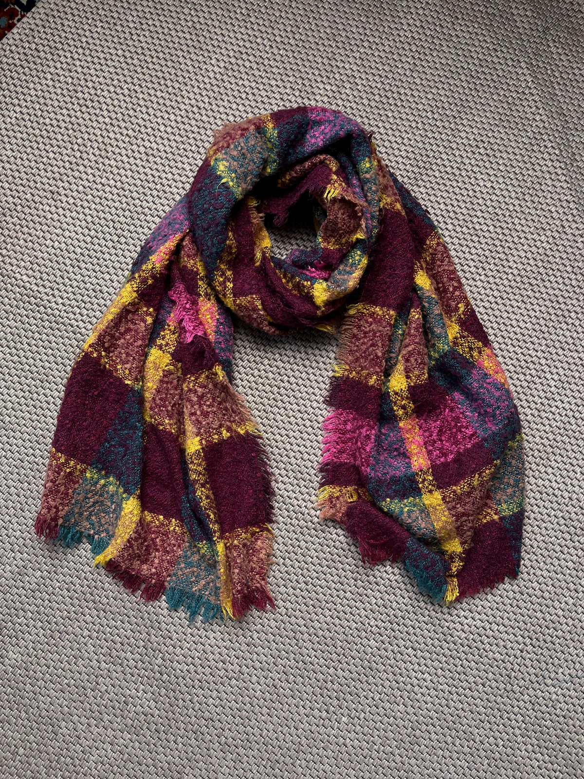 Chunky Knit Plaid Tartan Fringe Muffler
