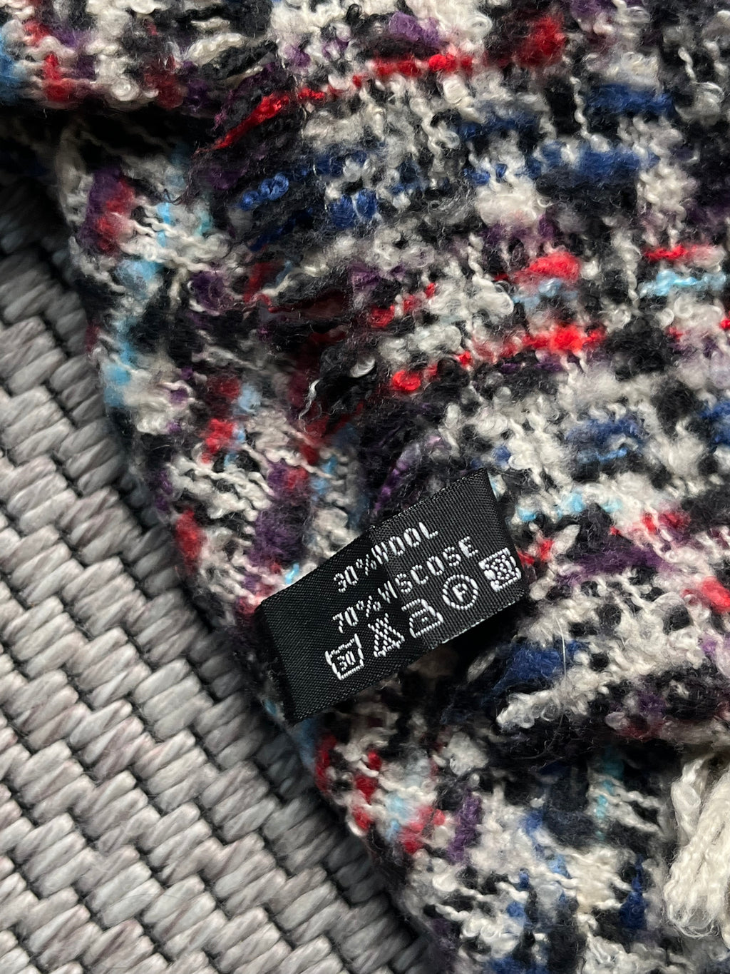 Wool Blend Tweed Boucle Plaid Scarf