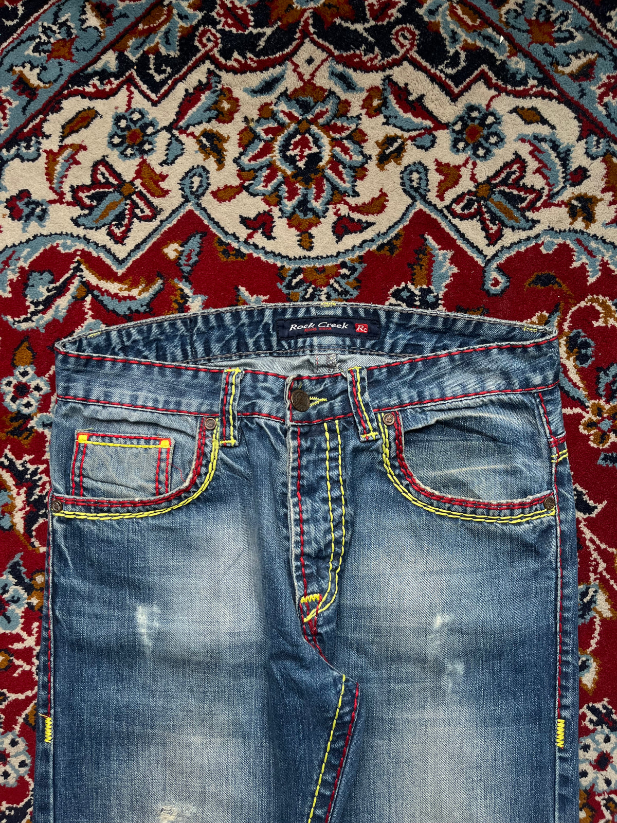 Rock Creek Thick Contrast Stitch Embroidered Straight Fit JEANS - 30
