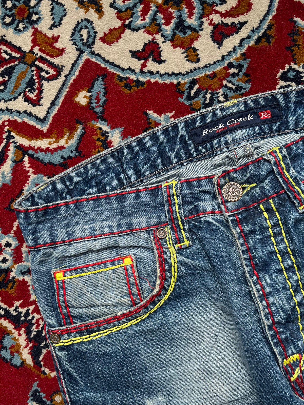 Rock Creek Thick Contrast Stitch Embroidered Straight Fit JEANS - 30