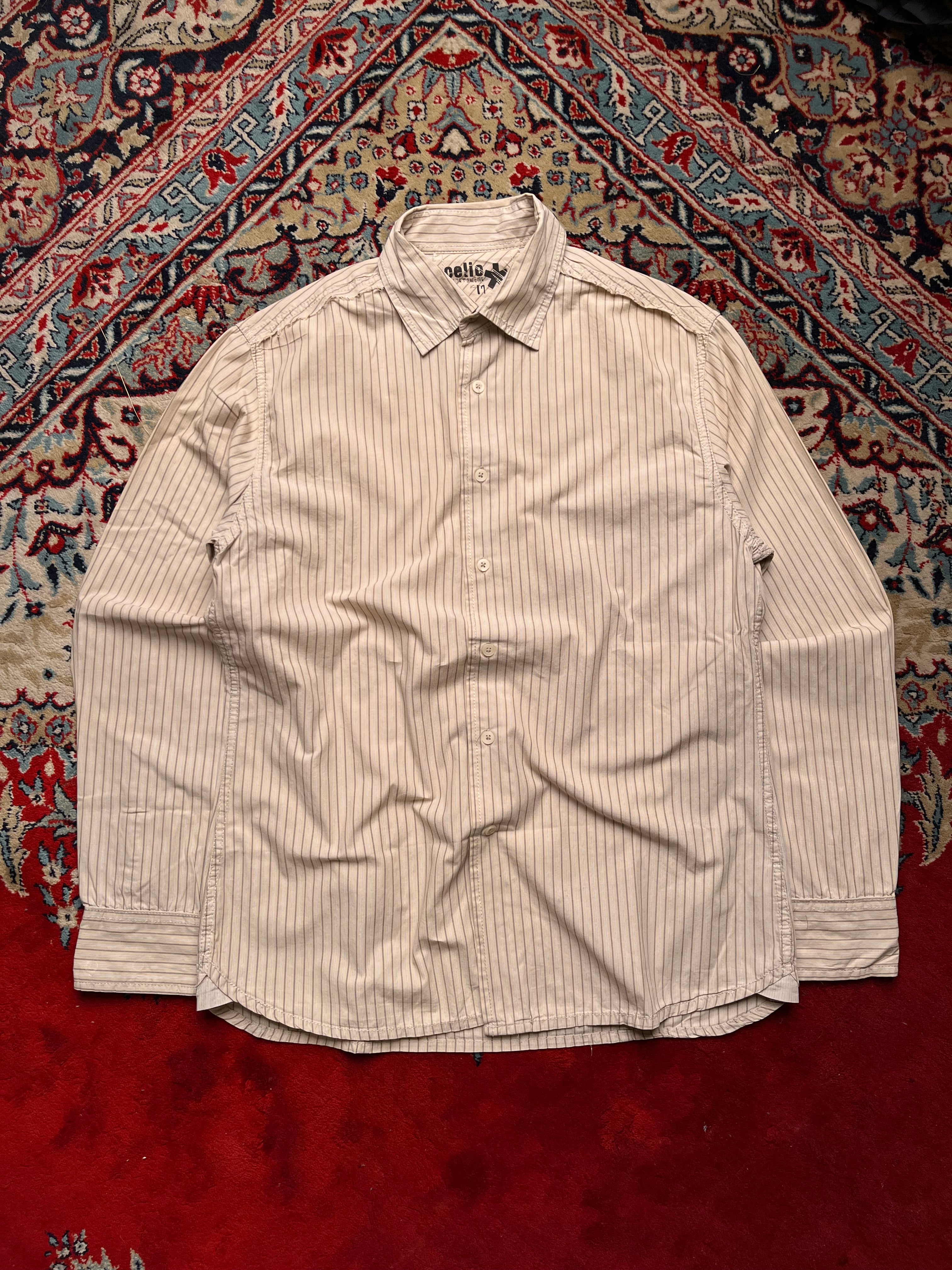 Vintage Celio Sportswear Striped Graphic Back Button Down Shirt - M