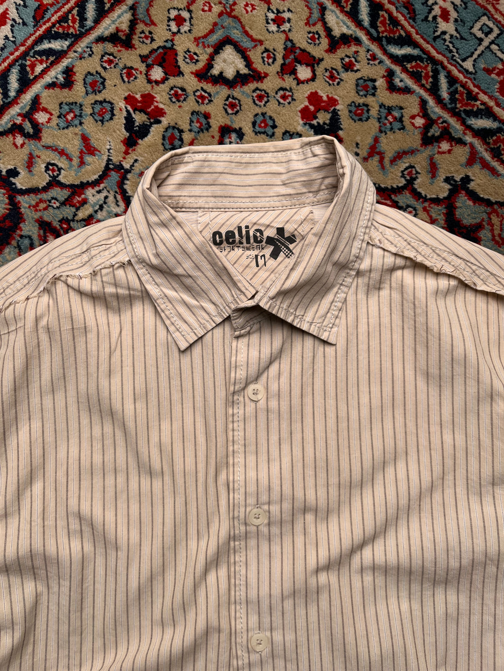 Vintage Celio Sportswear Striped Graphic Back Button Down Shirt - M
