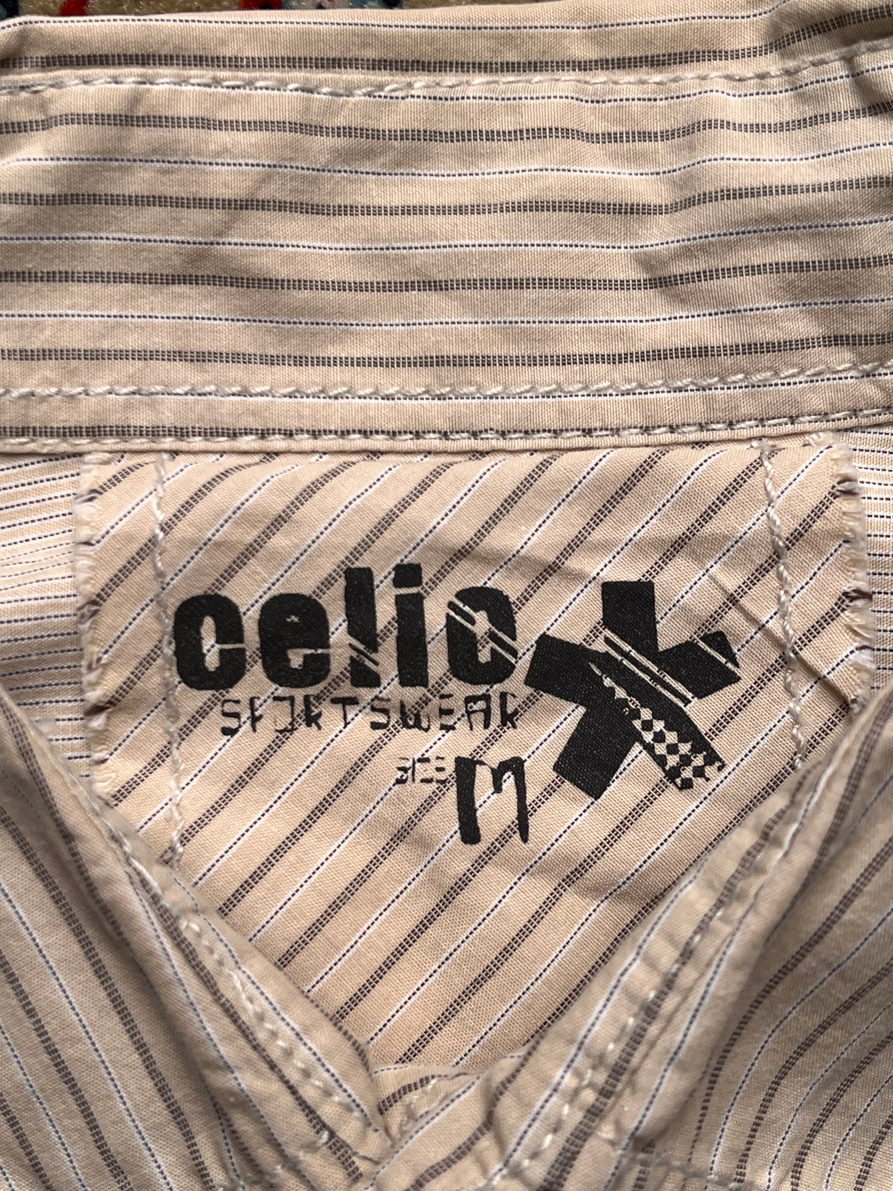 Vintage Celio Sportswear Striped Graphic Back Button Down Shirt - M