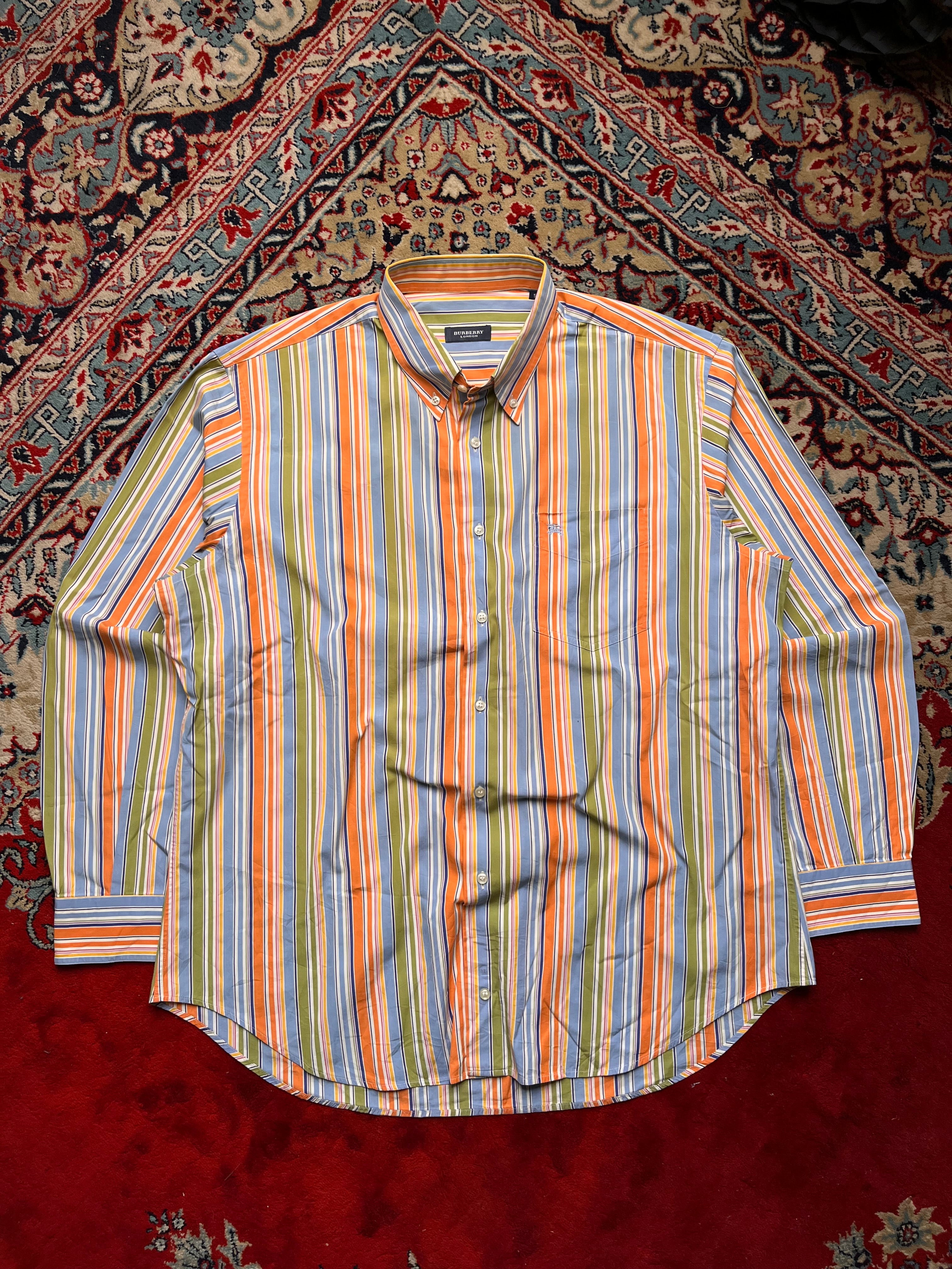 Burberry London Multicolor Striped Cotton Poplin Button Down Shirt - XL