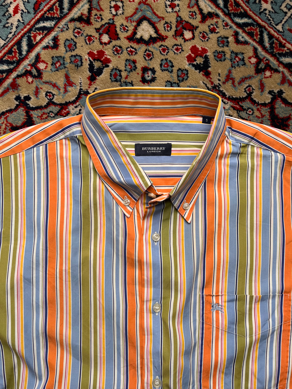 Burberry London Multicolor Striped Cotton Poplin Button Down Shirt - XL