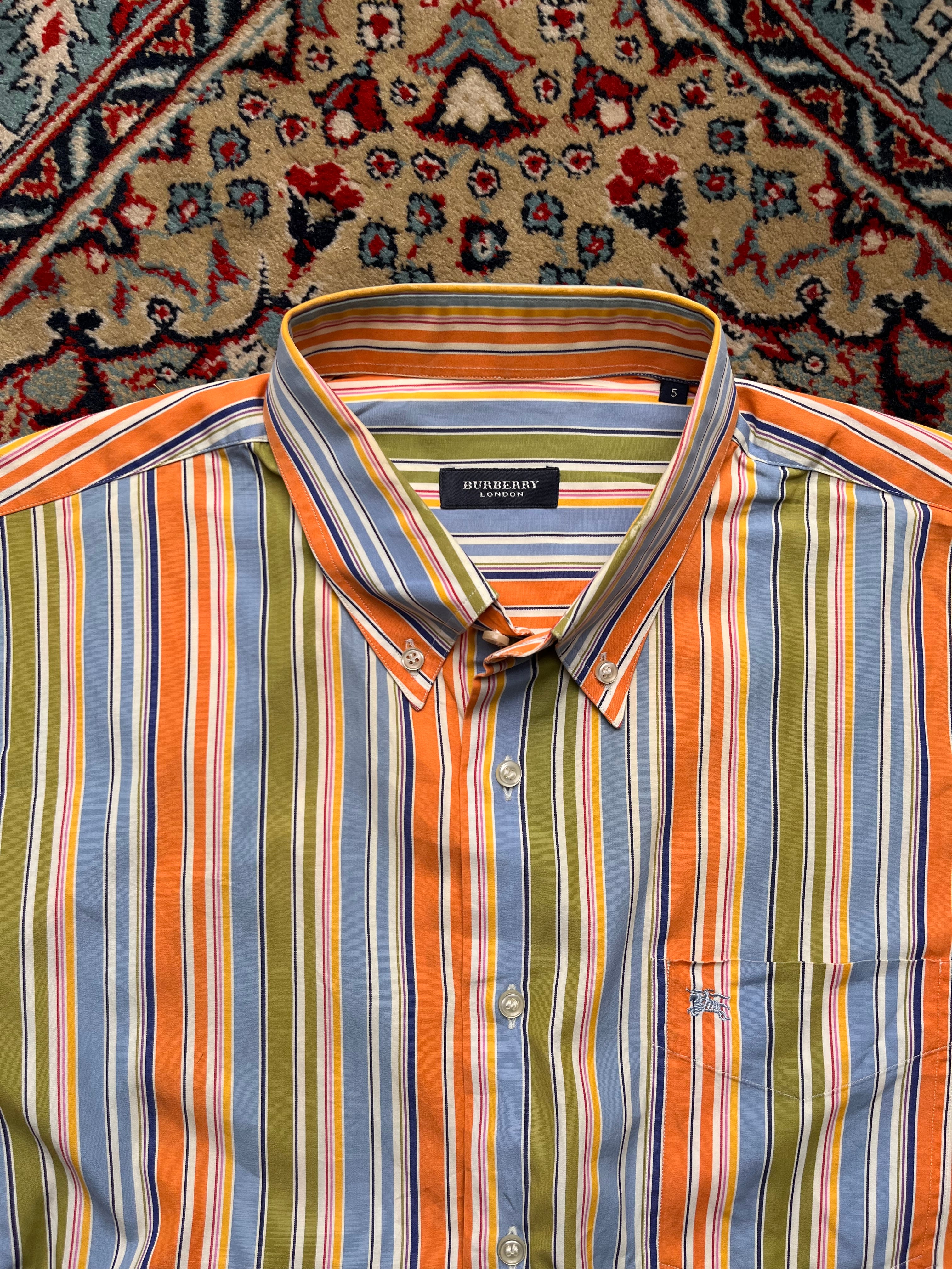 Burberry London Multicolor Striped Cotton Poplin Button Down Shirt - XL