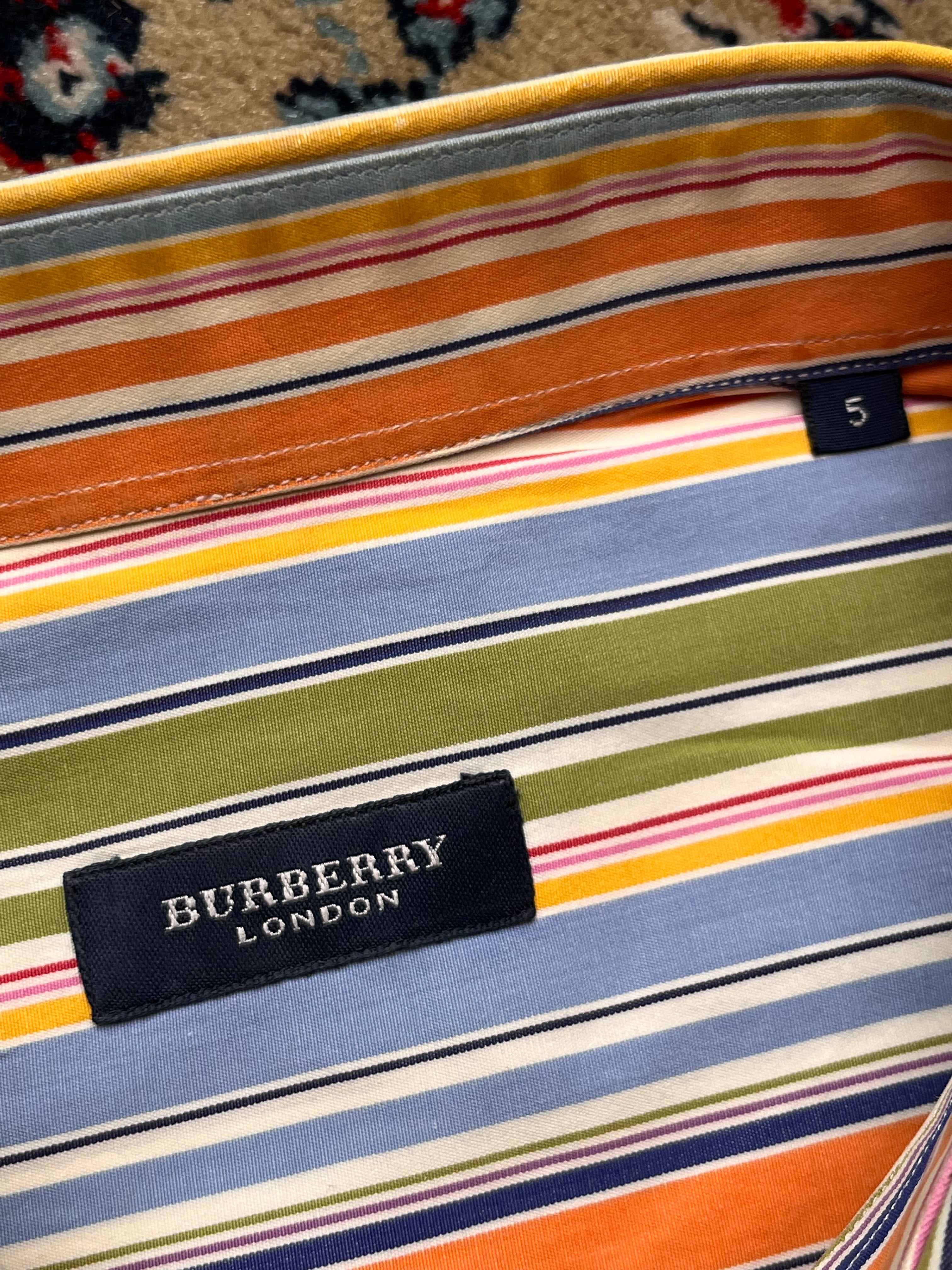 Burberry London Multicolor Striped Cotton Poplin Button Down Shirt - XL