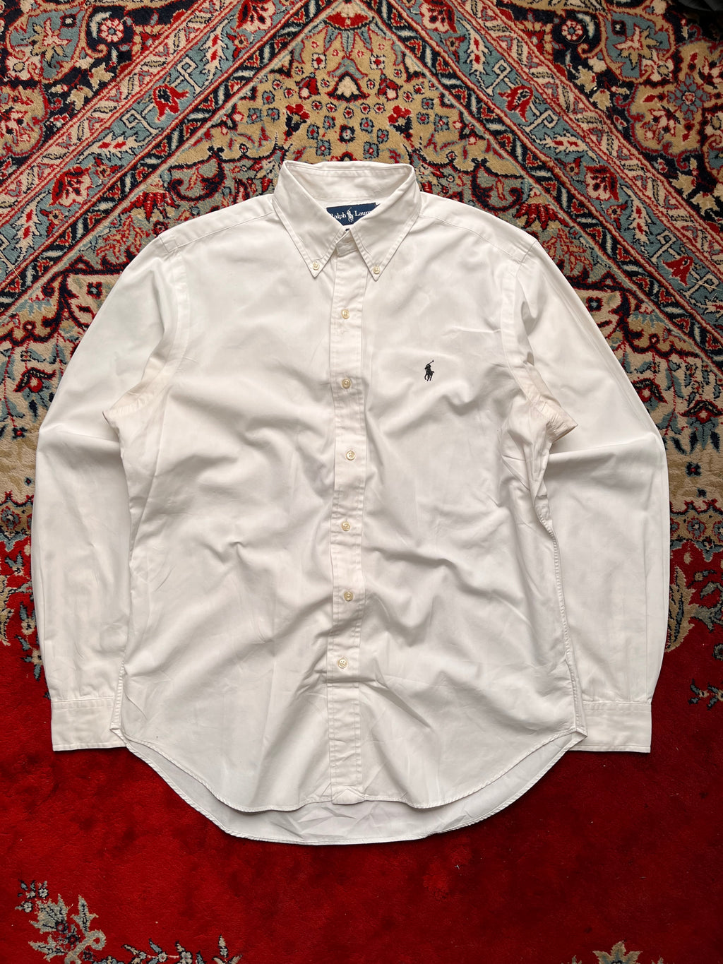 POLO Ralph Lauren Classic Fit White Solid Cotton Oxford Button Down Shirt - L