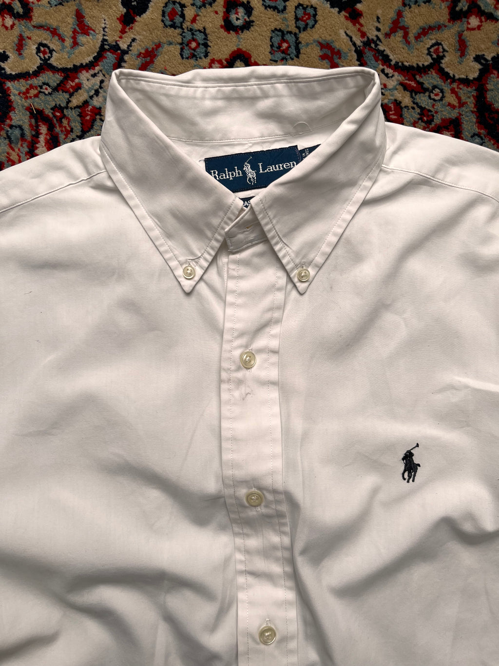POLO Ralph Lauren Classic Fit White Solid Cotton Oxford Button Down Shirt - L