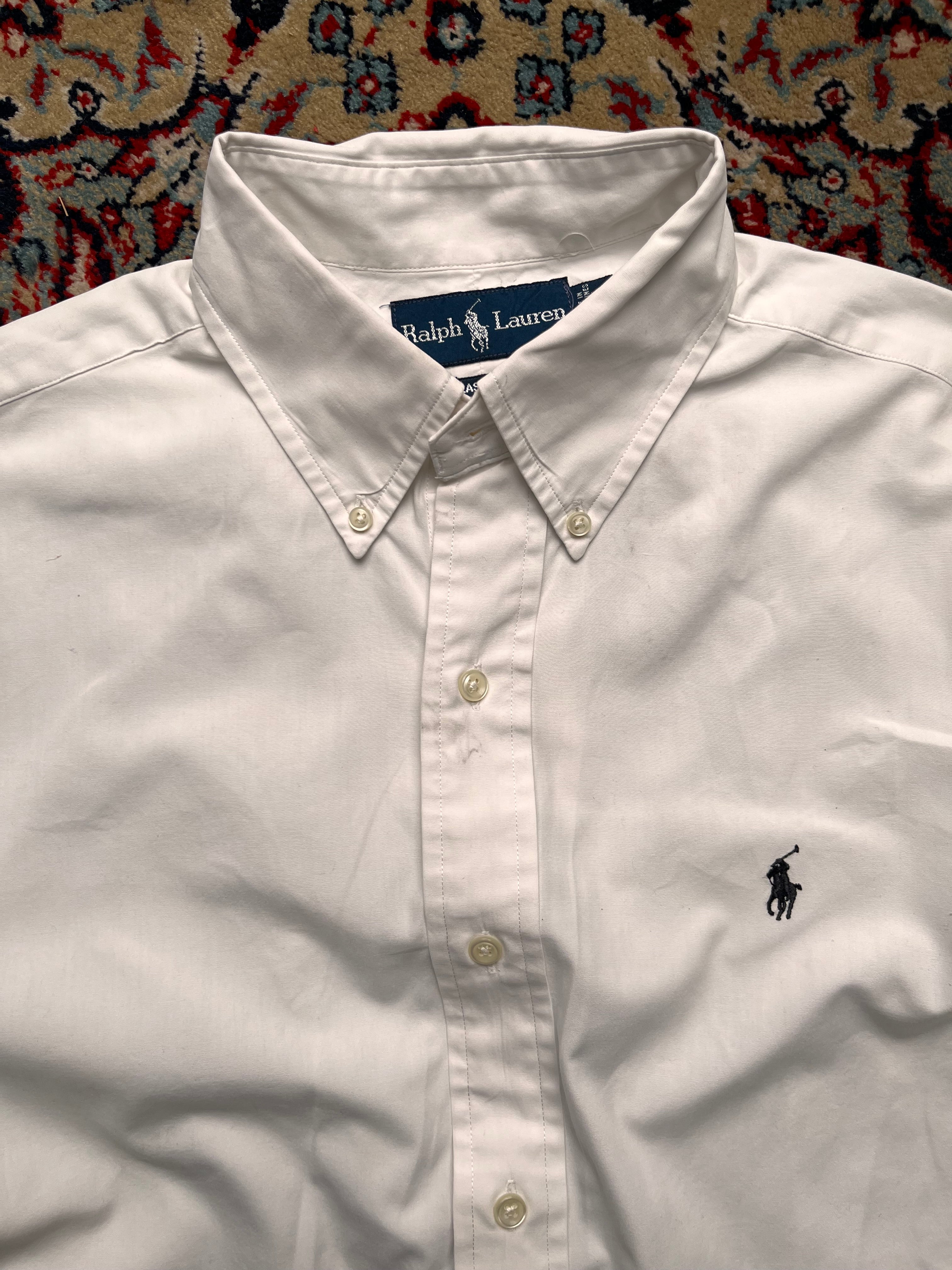 POLO Ralph Lauren Classic Fit White Solid Cotton Oxford Button Down Shirt - L