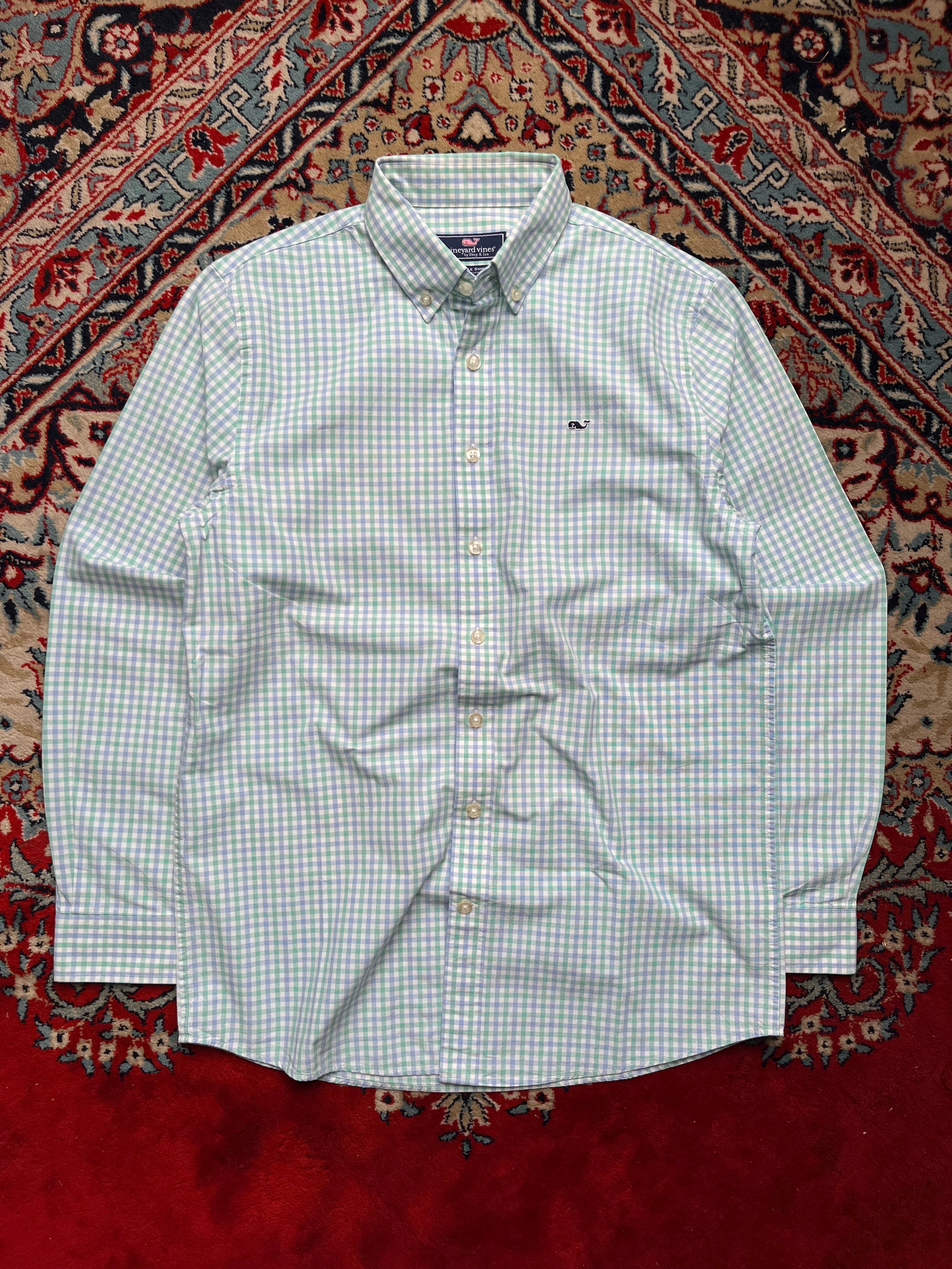 Vineyard Vines Green Blue Plaid Check Button Down Shirt - M