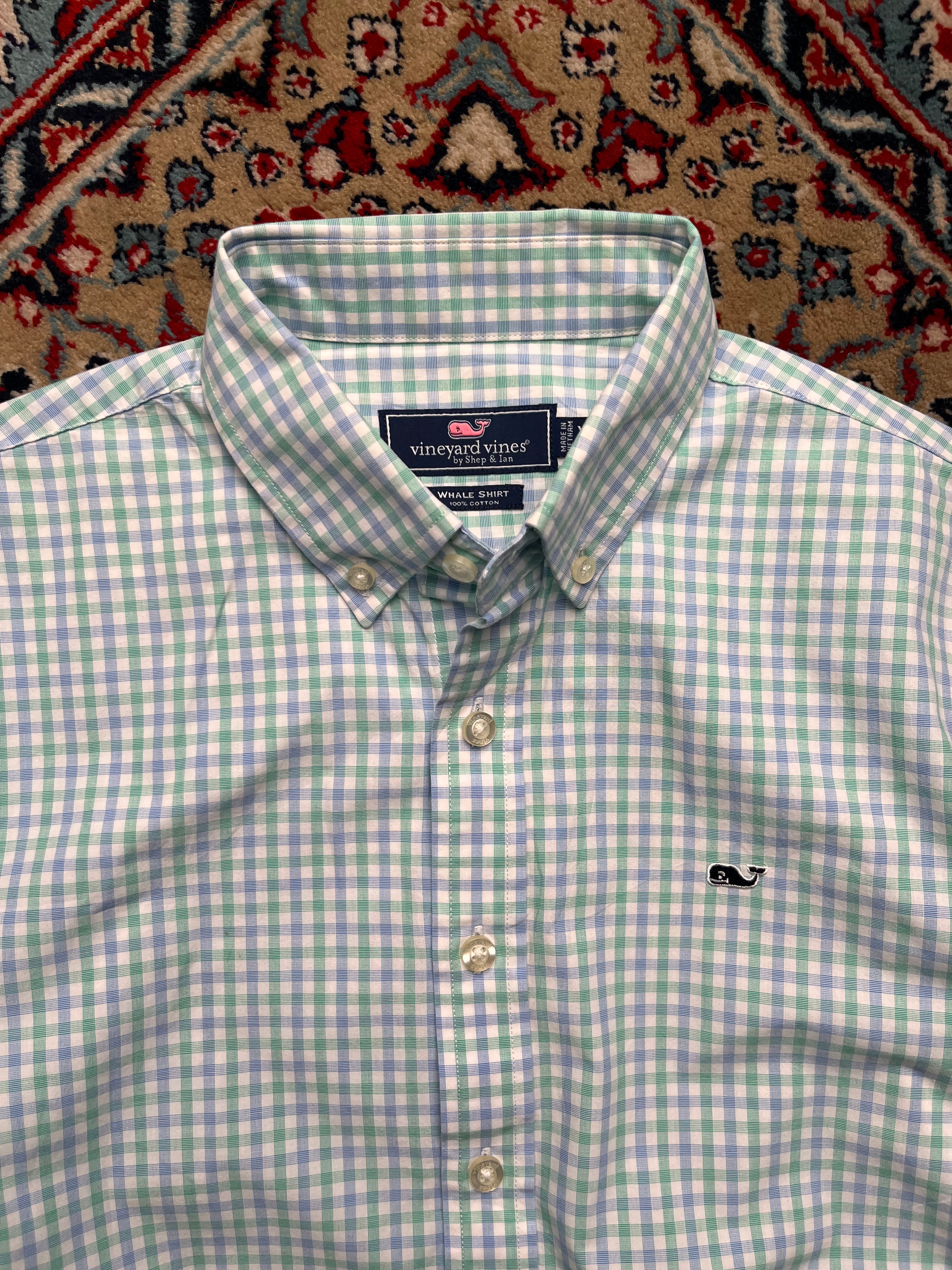 Vineyard Vines Green Blue Plaid Check Button Down Shirt - M