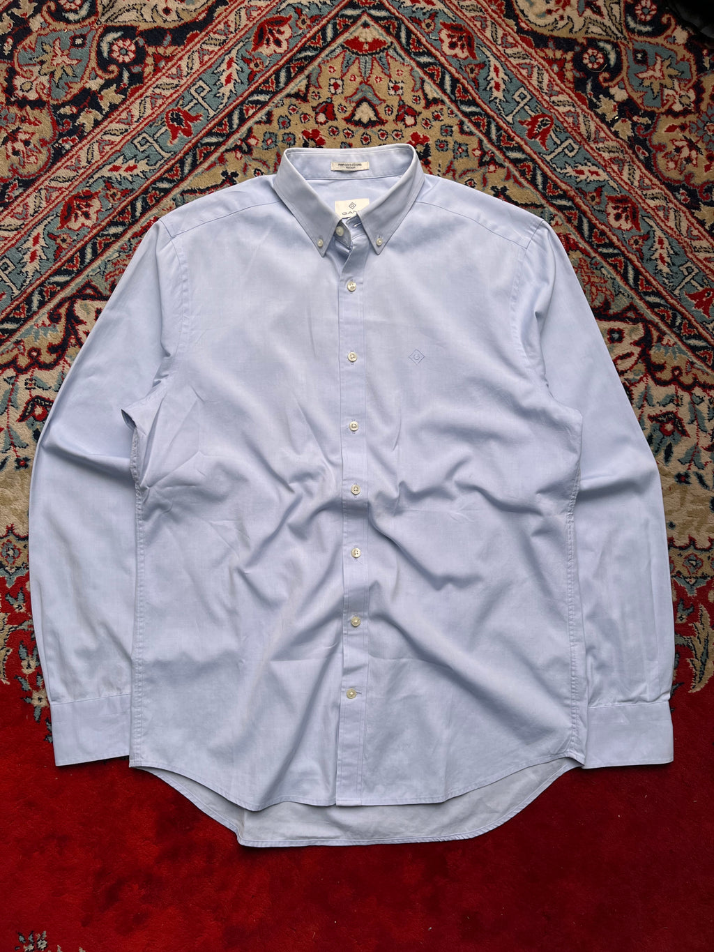 Gant Light Blue Pinpoint Oxford Regular Fit Button Down Shirt - L