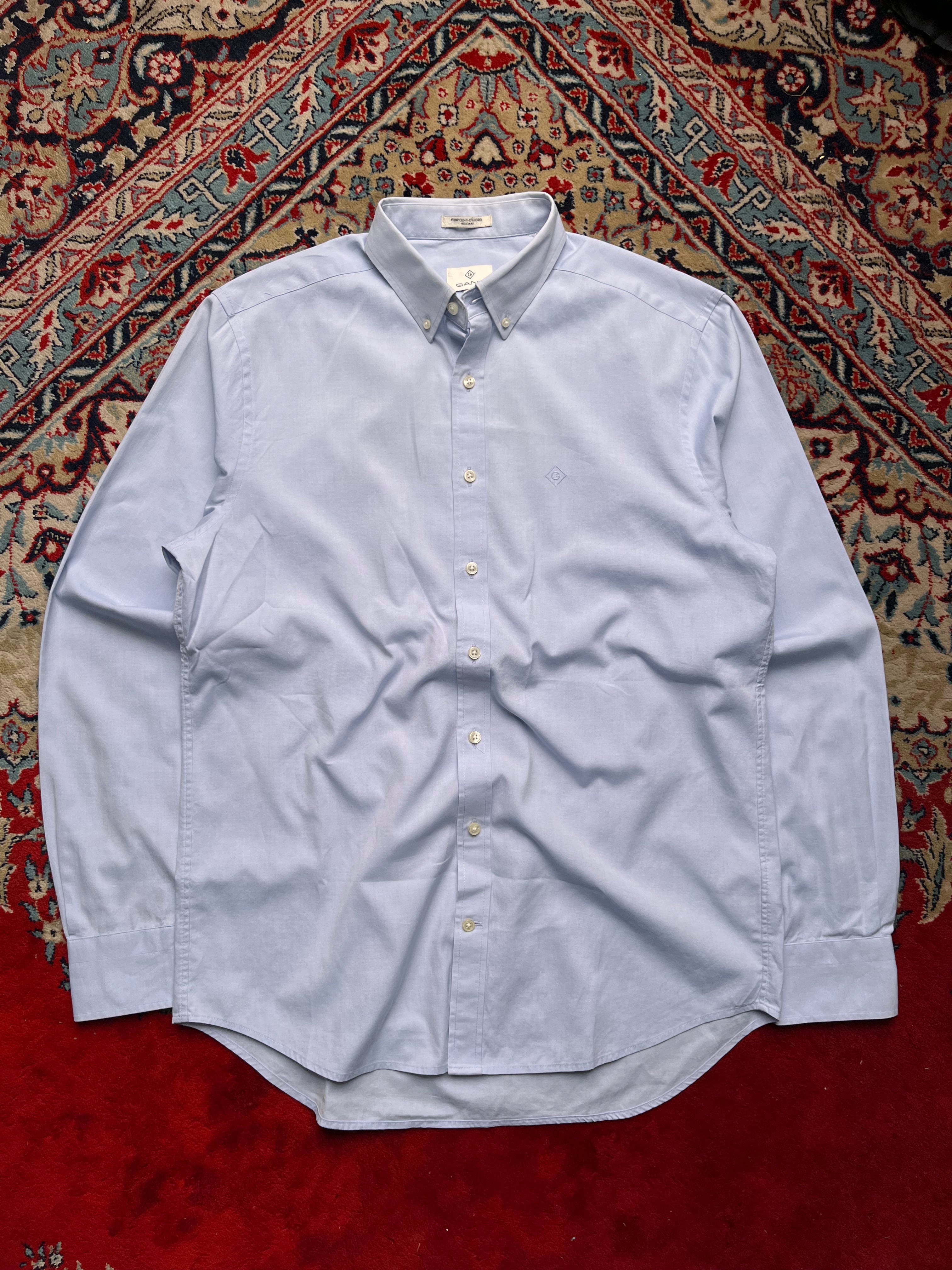 Gant Light Blue Pinpoint Oxford Regular Fit Button Down Shirt - L